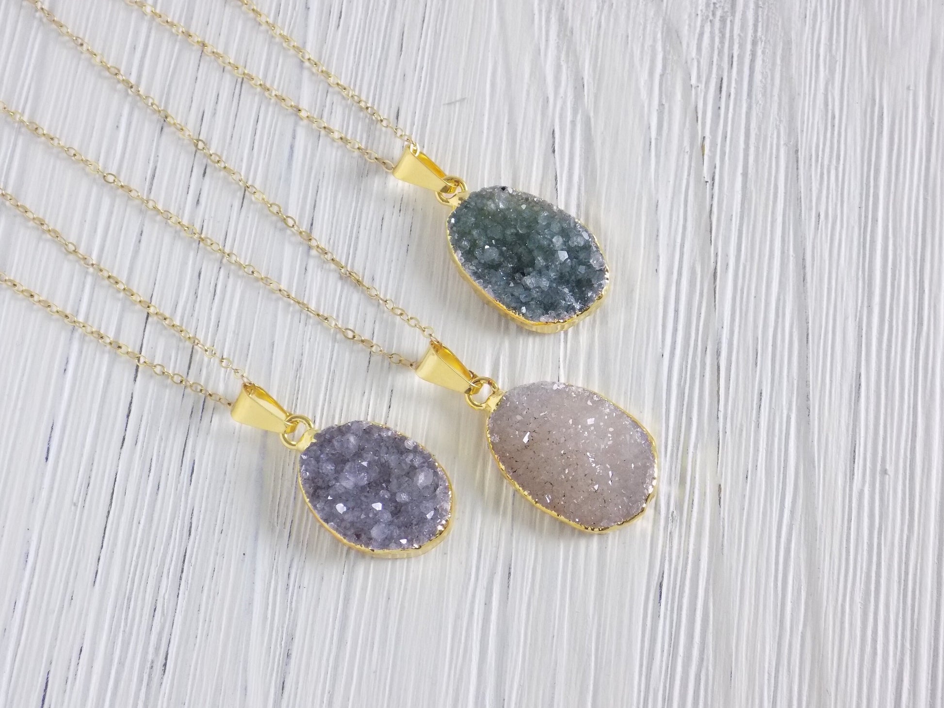 Personalized Druzy Necklace Gold Fill Chain - Drusy Pendant Necklaces For Women