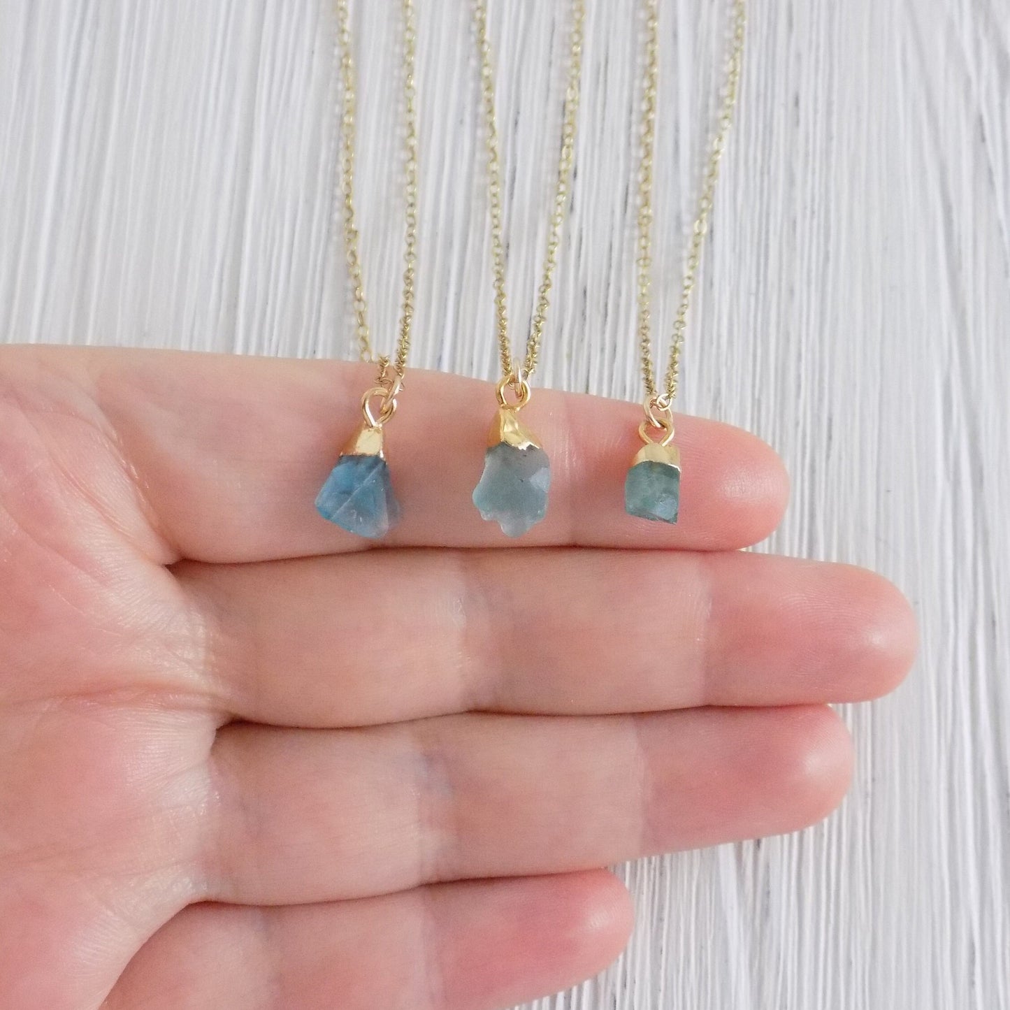 Tiny Raw Fluorite Gemstone Necklace on 14K Gold Filled Chain, M4-36