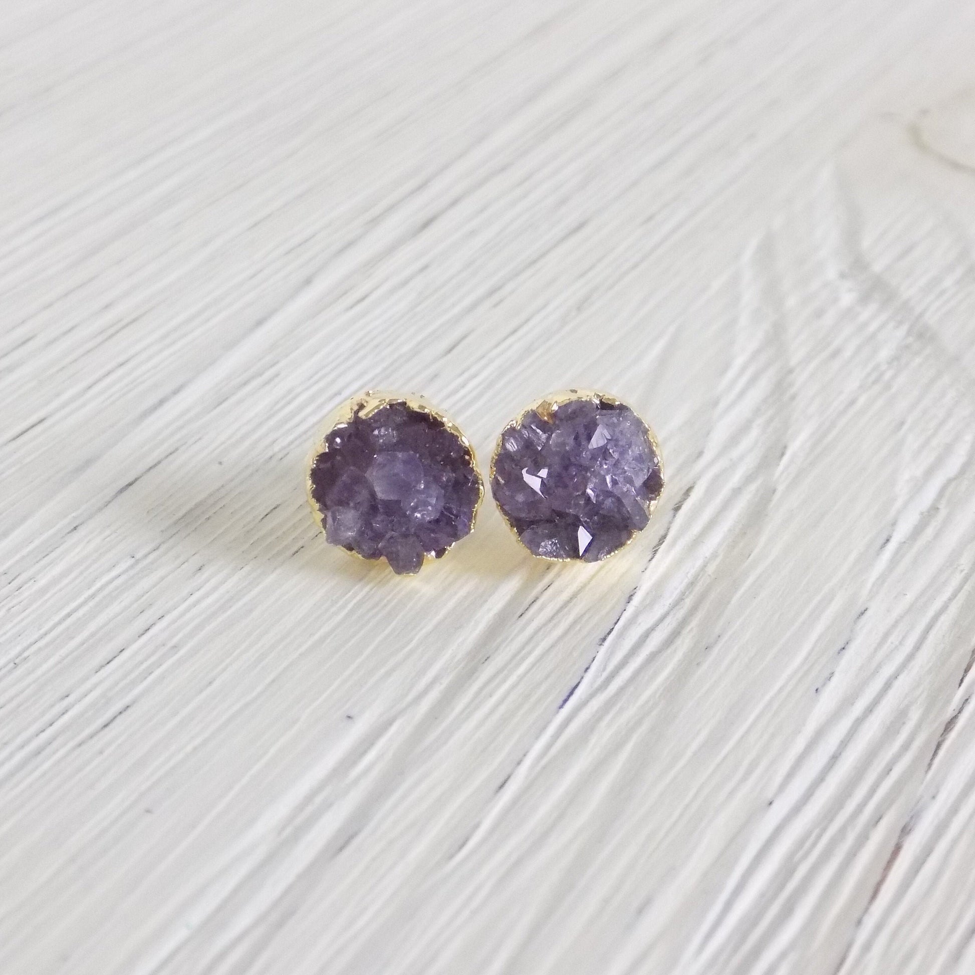 Purple Druzy Studs, Amethyst Druzy Earrings, Round Druzy Studs, Gemstone Earrings, Sparkly Druzy Studs, Drussy, Small Stone Posts, G7-316R