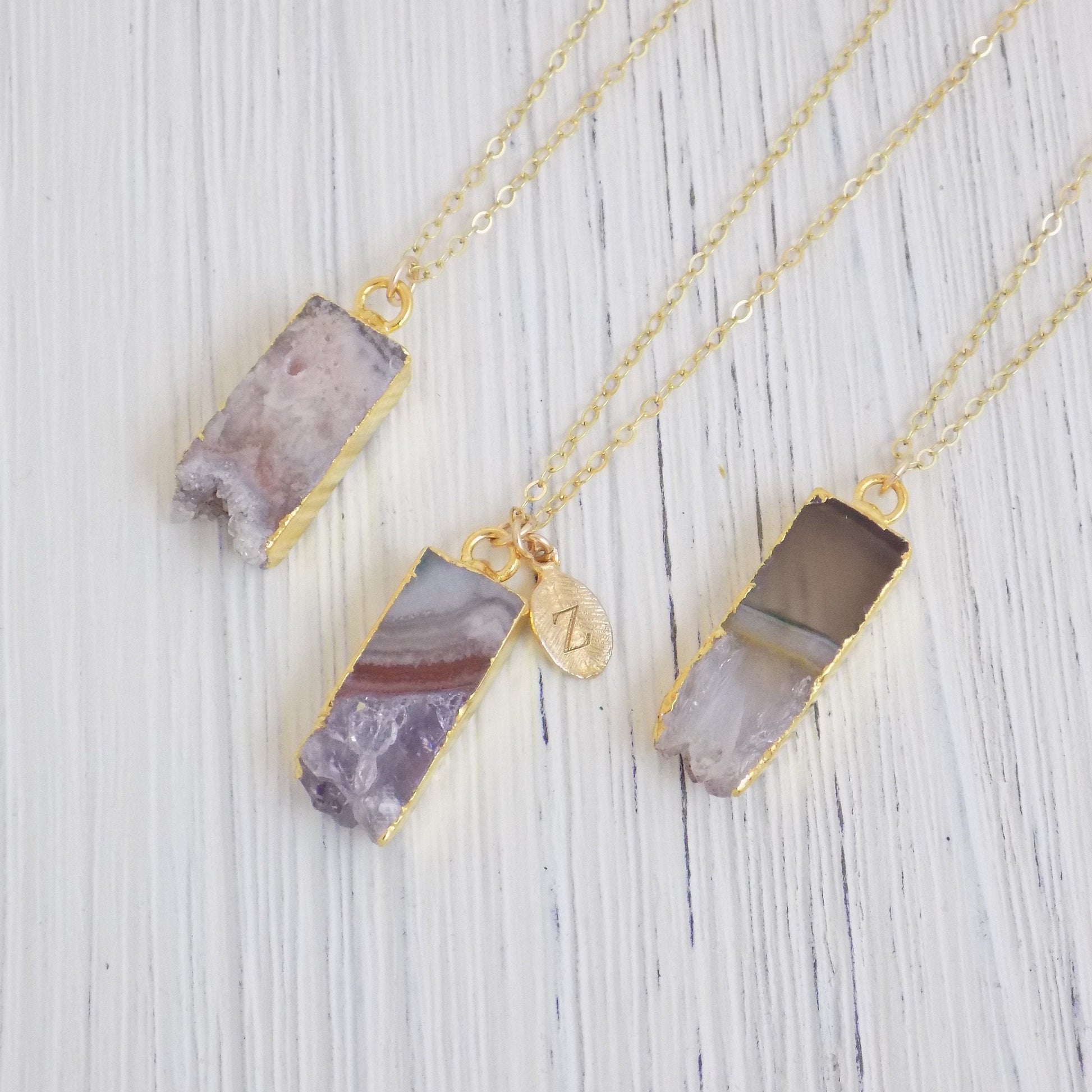 Amethyst Necklace, Personalized Necklace, Boho Raw Amethyst Pendant, February Birthstone, Druzy Necklace, Gold Layer, Gift For Women, R14-10