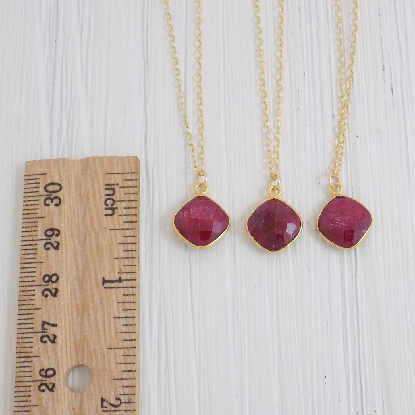 Cushion Cut Ruby Necklace Gold Personalized Initial, Gift For Mom, M2-01