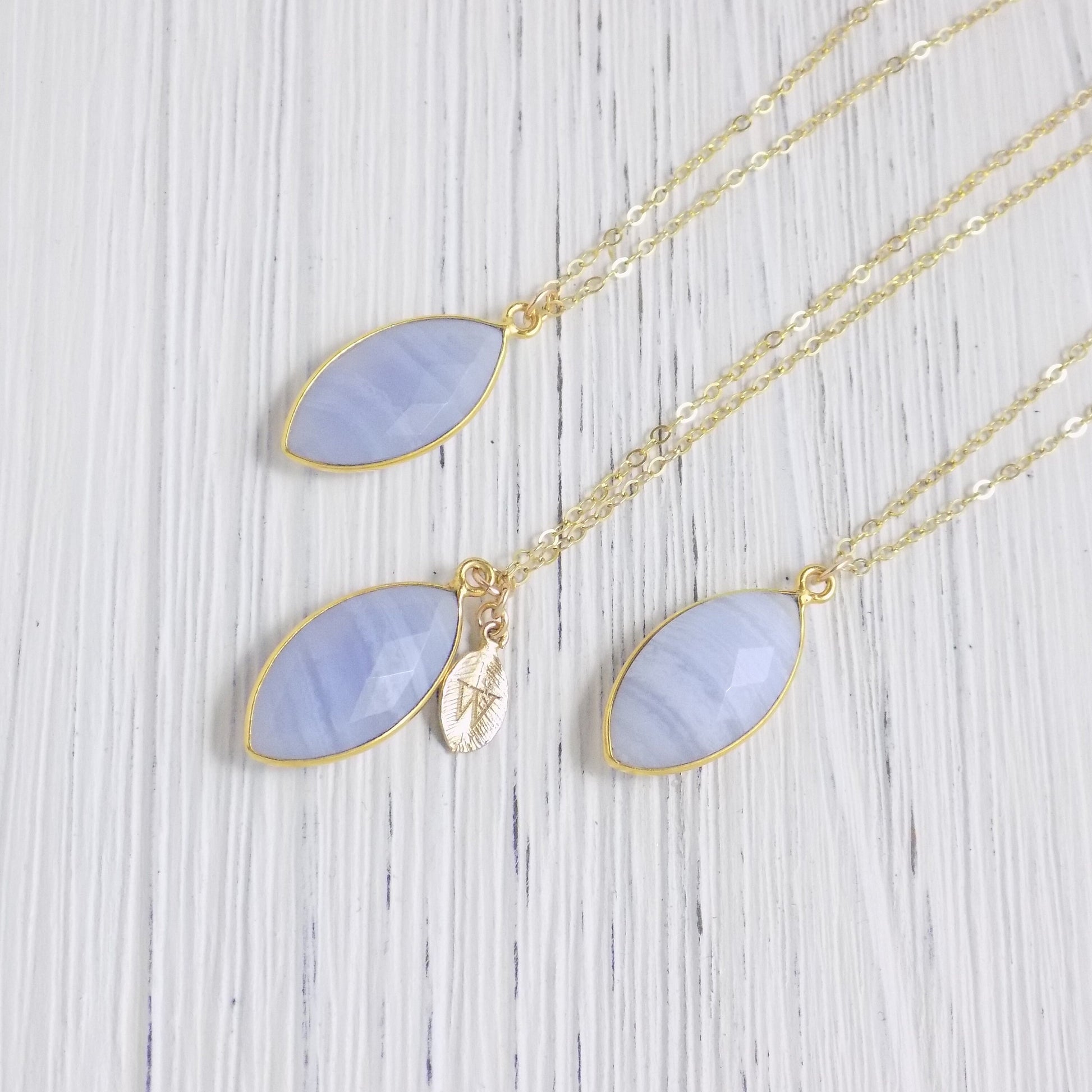 Personalized Lace Agate Necklace - Blue Lace Agate Pendant