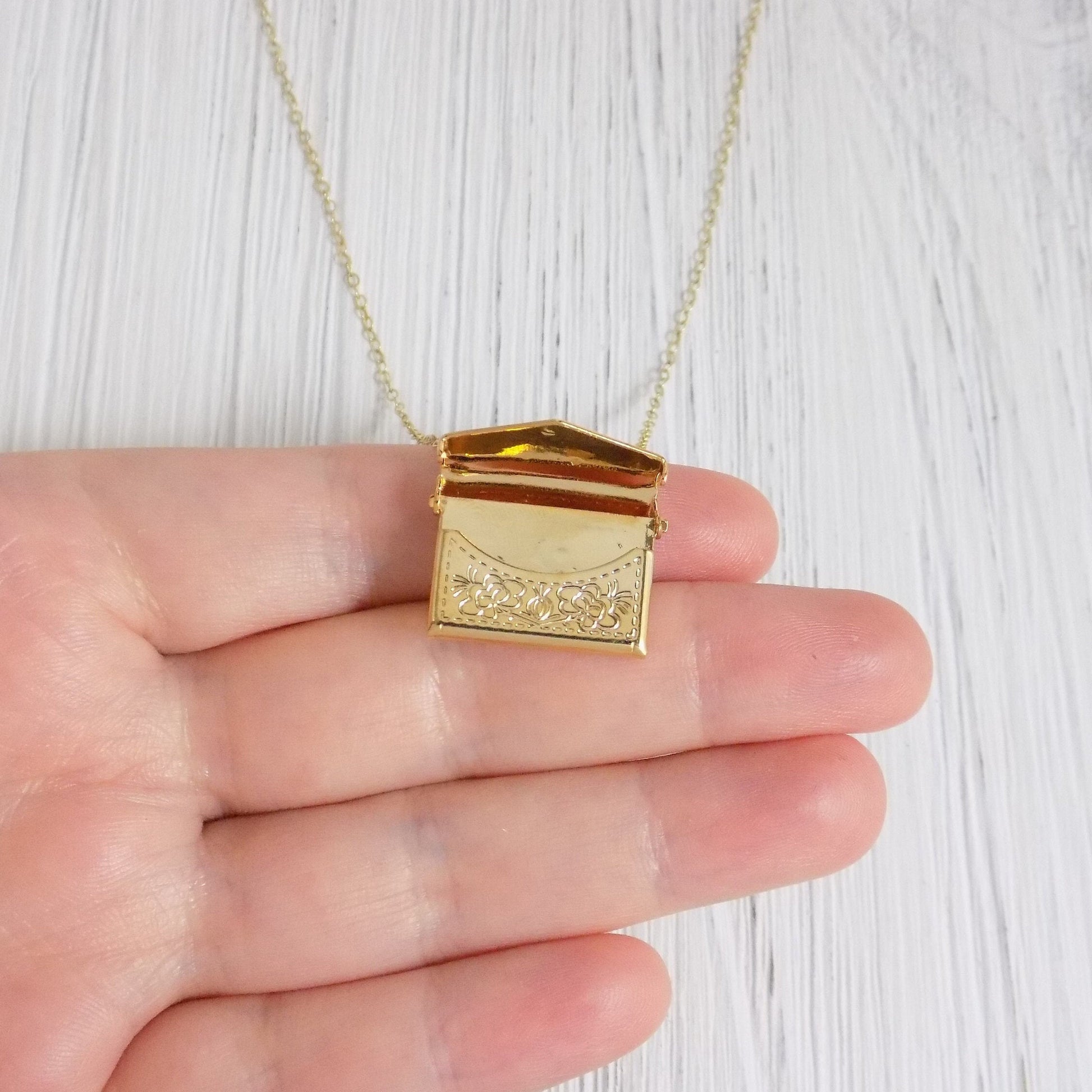 Envelope Necklace - Gold Locket Necklace