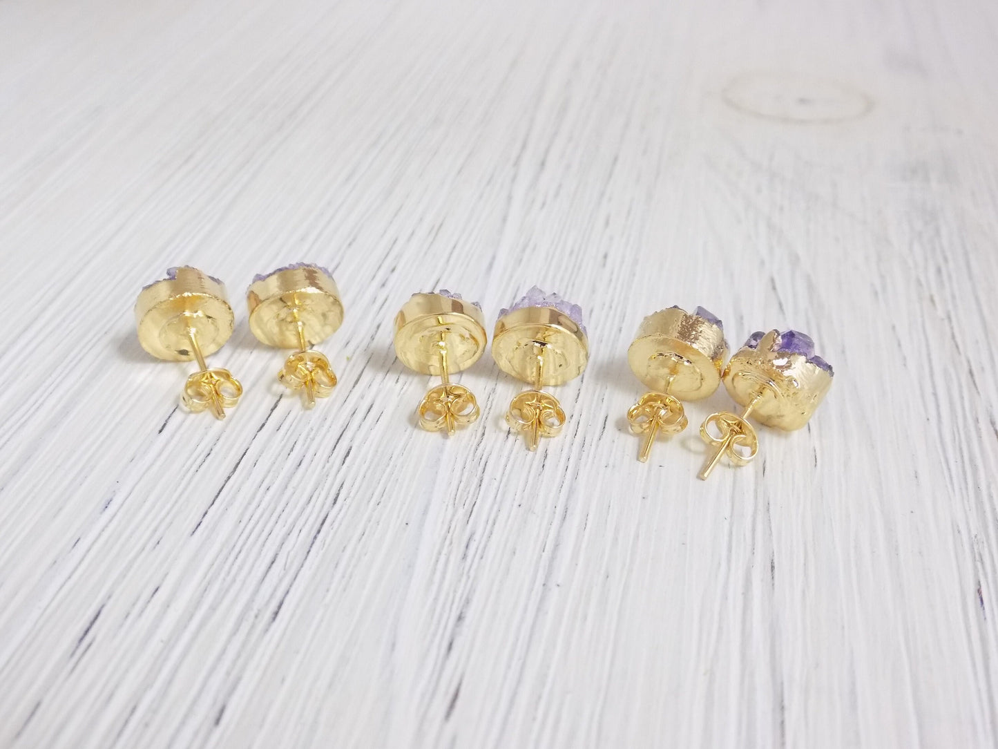 Raw Amethyst Studs Gold - Amethyst Earrings