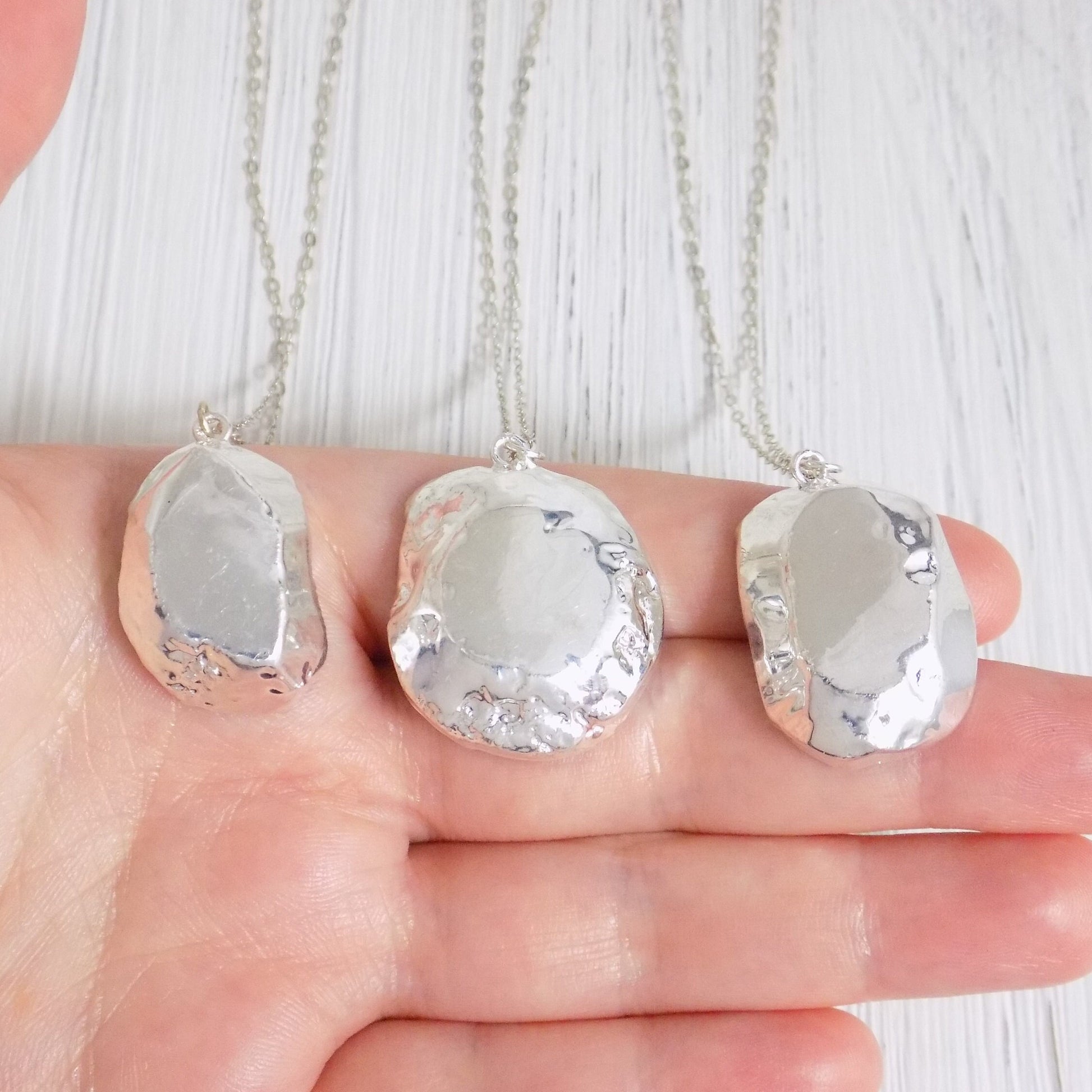 Boho Small Geode Necklace Silver - Blue Raw Stone Necklace