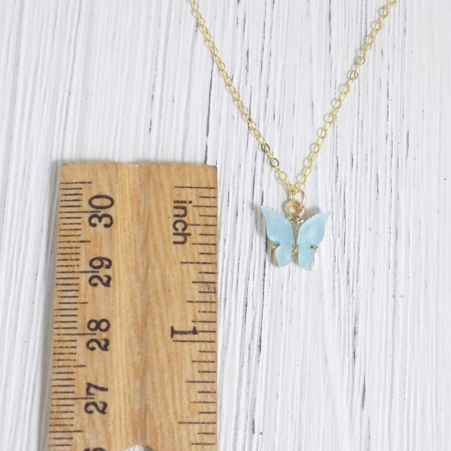 Gold Butterfly Necklace - Minimalist Butterfly Charm Necklace - Blue Butterfly Pendant - Layering - Unique Christmas Gifts - L2-05