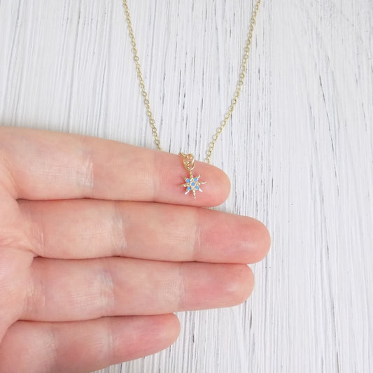 Tiny North Star Necklace - Turquoise Star Burst Necklace
