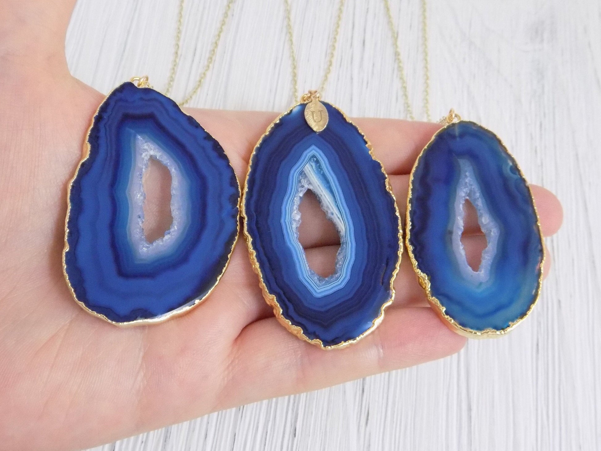 Unique Agate Necklace - Personalized Blue Druzy Necklace