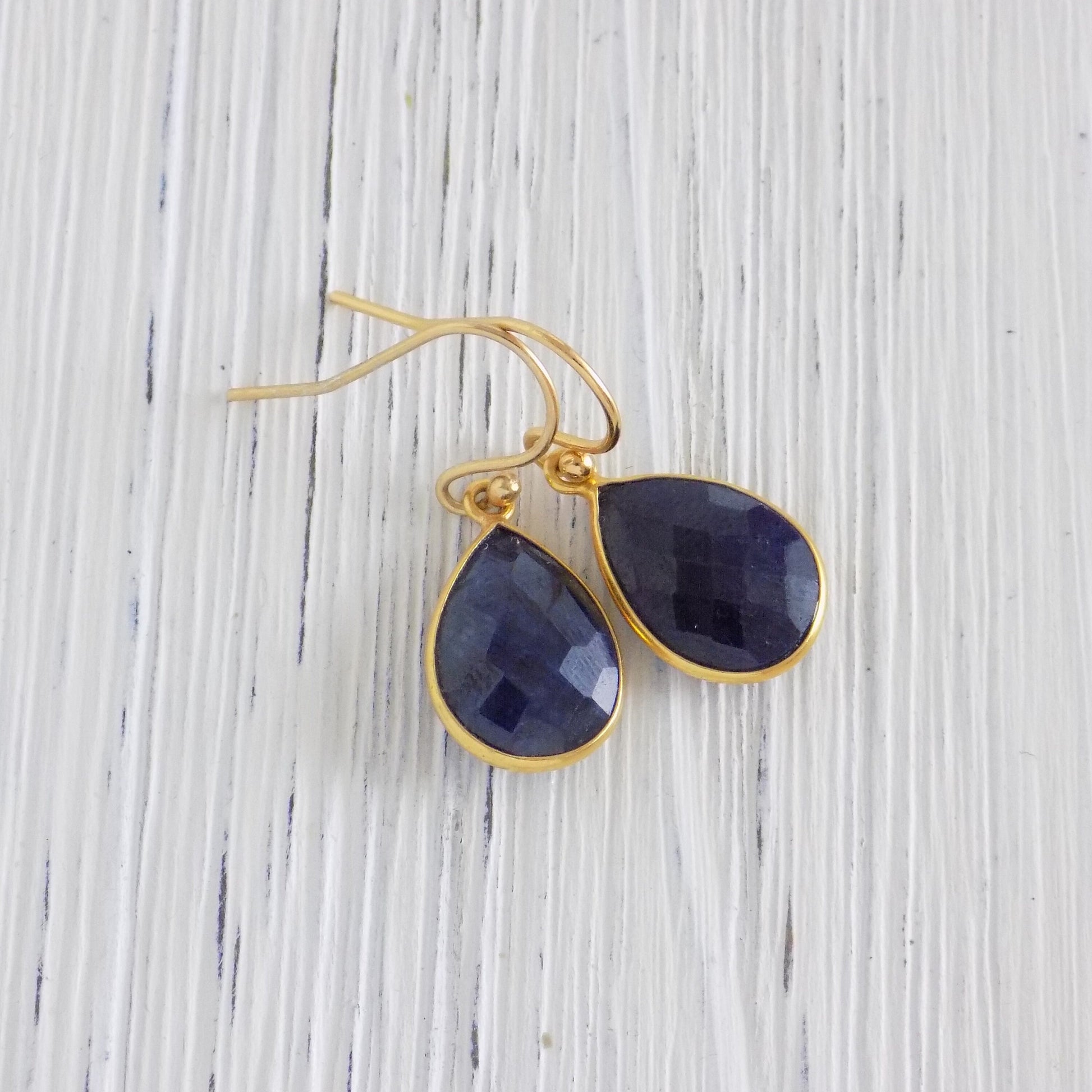 Genuine Sapphire Earrings Gold - Sapphire Earring, Navy Blue Crystal Dangle Teardrop, Birthday Gift For Mom, M2