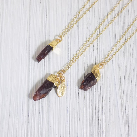 Raw Garnet Necklace - Personalized Garnet Necklace Gold Fill