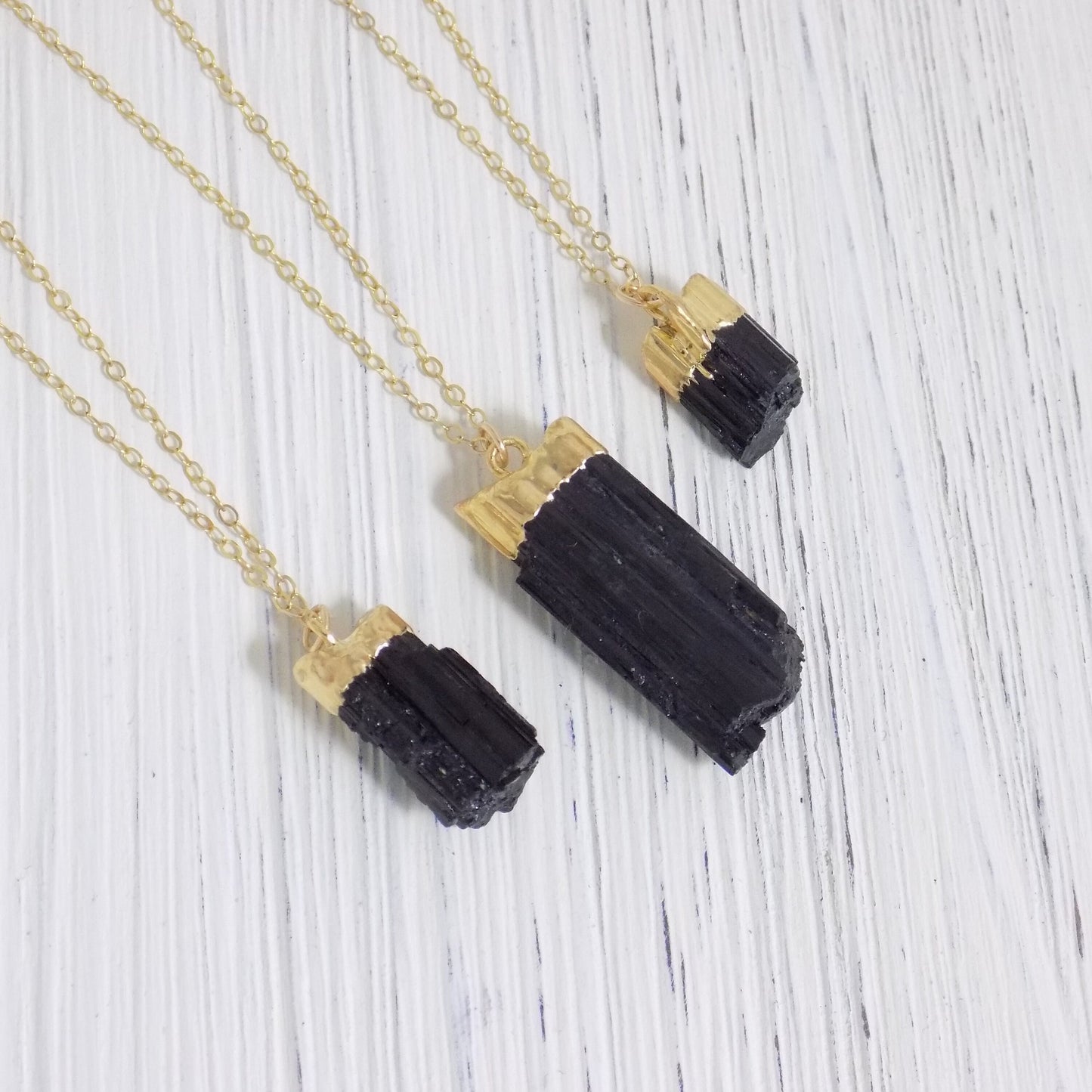 Raw Black Tourmaline Pendant Necklace Gold - Christmas Gifts For Her