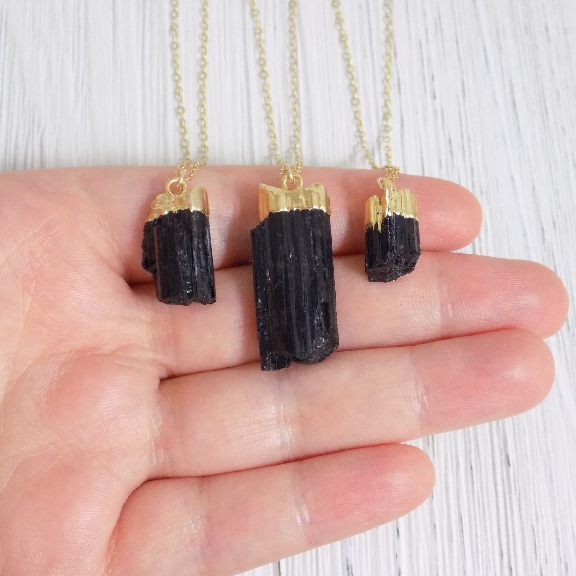Raw Black Tourmaline Pendant Necklace Gold - Christmas Gifts For Her