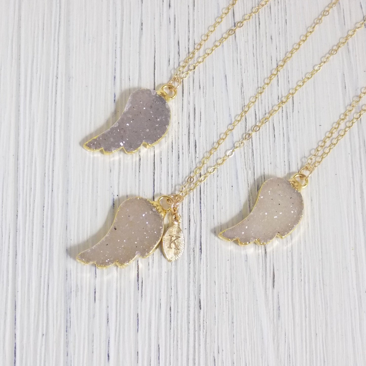 Angel Wing Necklace Gold Fill Chain - Drusy Necklace Druzy