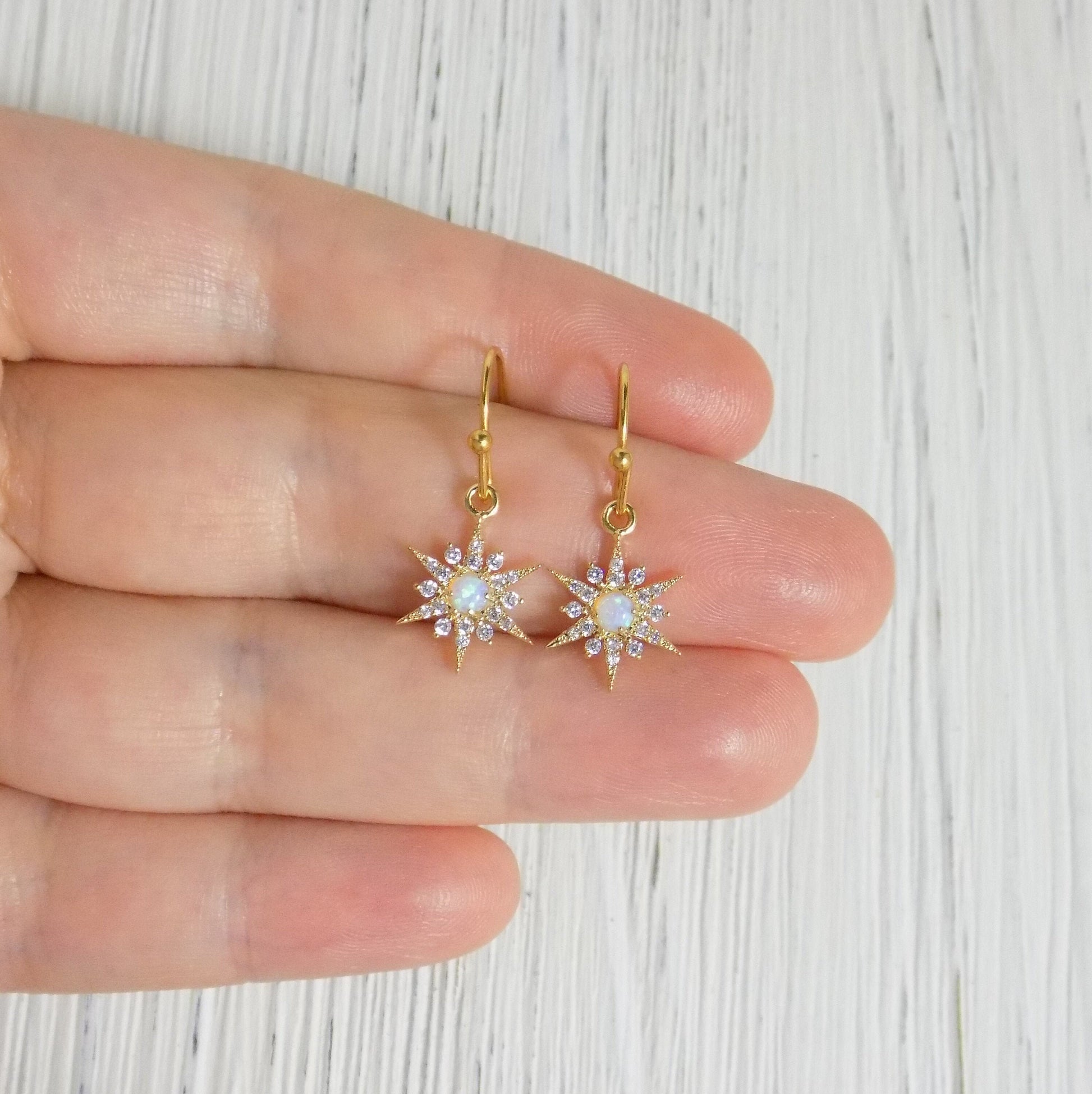 Opal Star Earrings - Gold Opal Earrings - Star Burst Earring - Tiny North Star Earrings - Bridesmaid Gift Women
