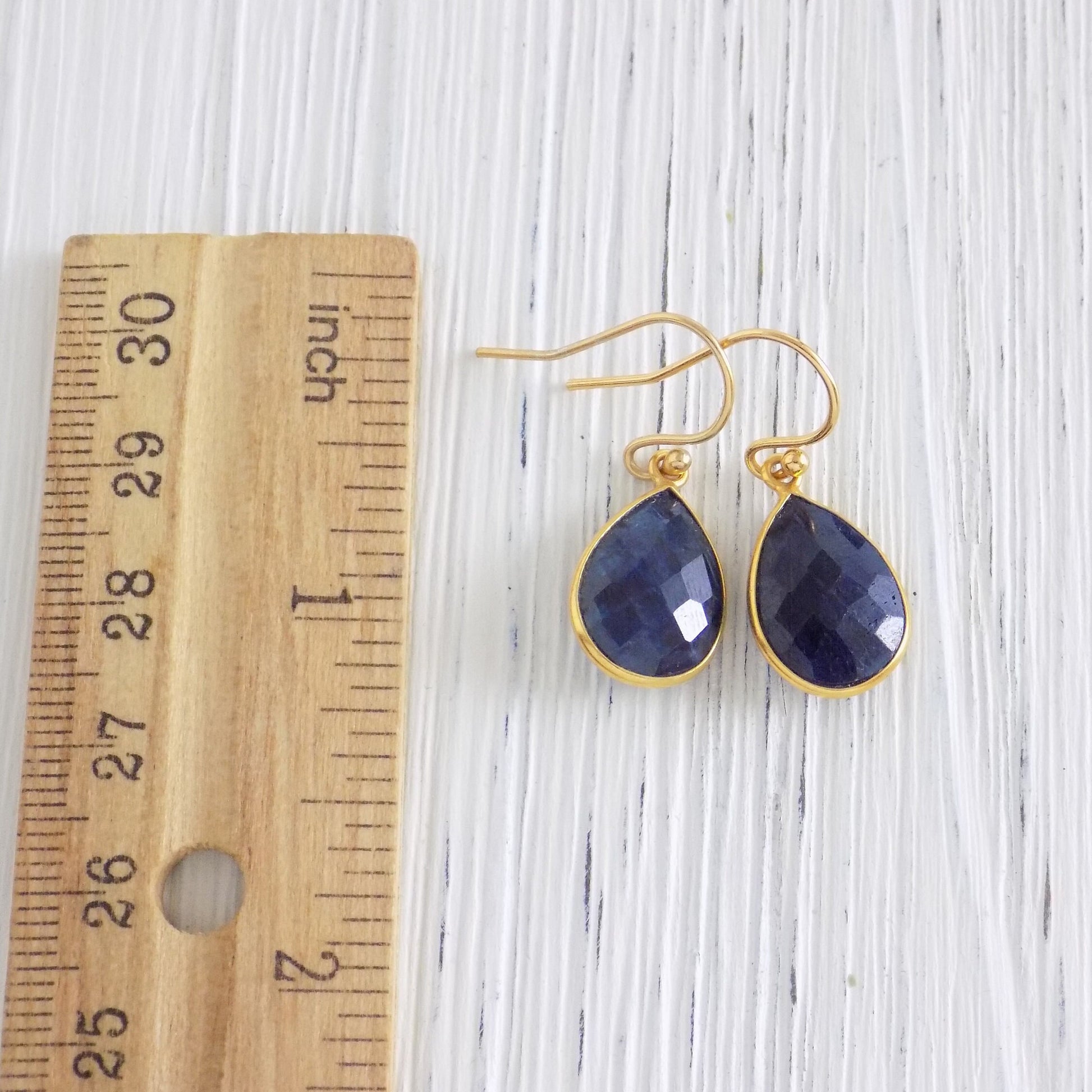 Genuine Sapphire Earrings Gold - Sapphire Earring, Navy Blue Crystal Dangle Teardrop, Birthday Gift For Mom, M2