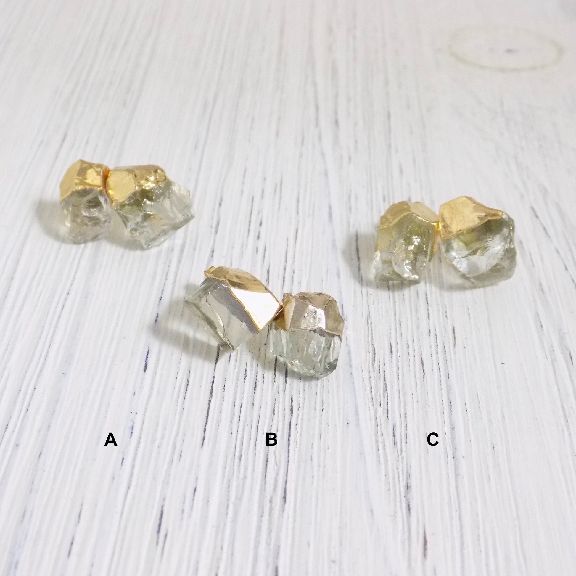 Raw Green Amethyst Earrings Stud Gold - Light Green Raw Stone Earring For Women