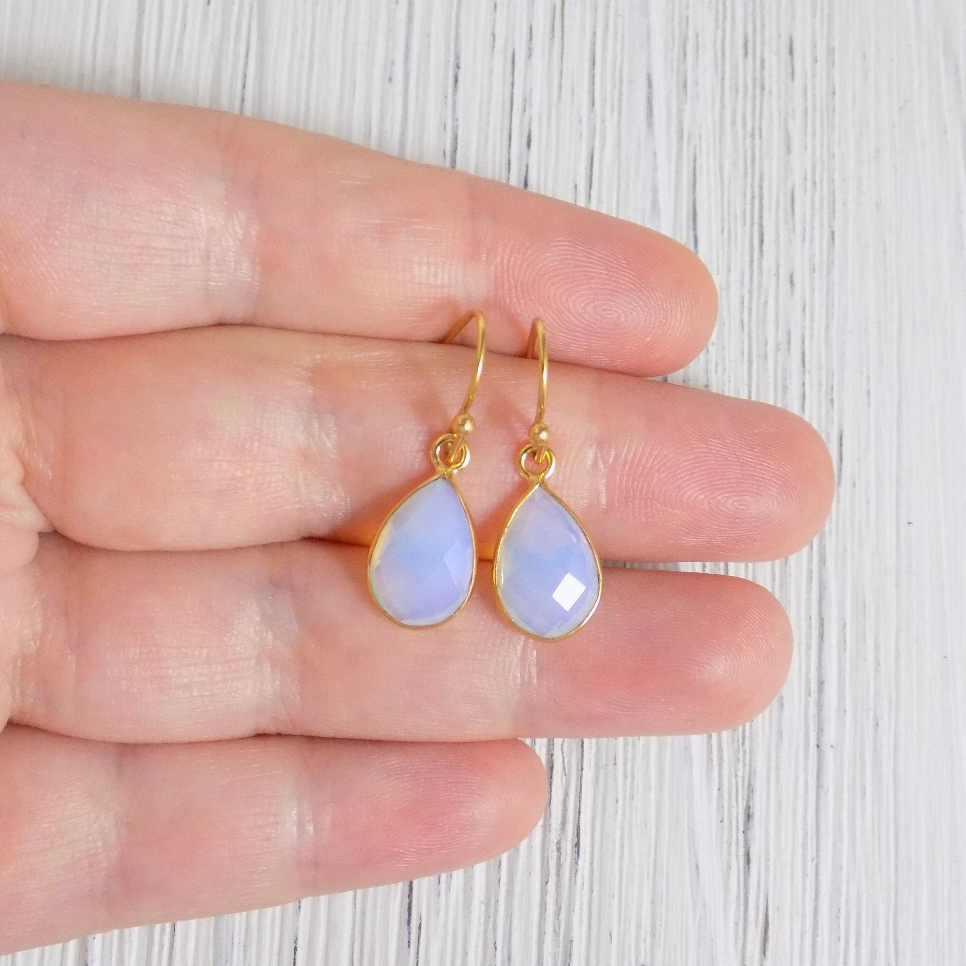 Mothers Day Gift, Opal Earrings Gold, Opalite Earring, Small Light Blue Crystal Earrings, Bridal Jewelry, Gifts For Wife, M4-64