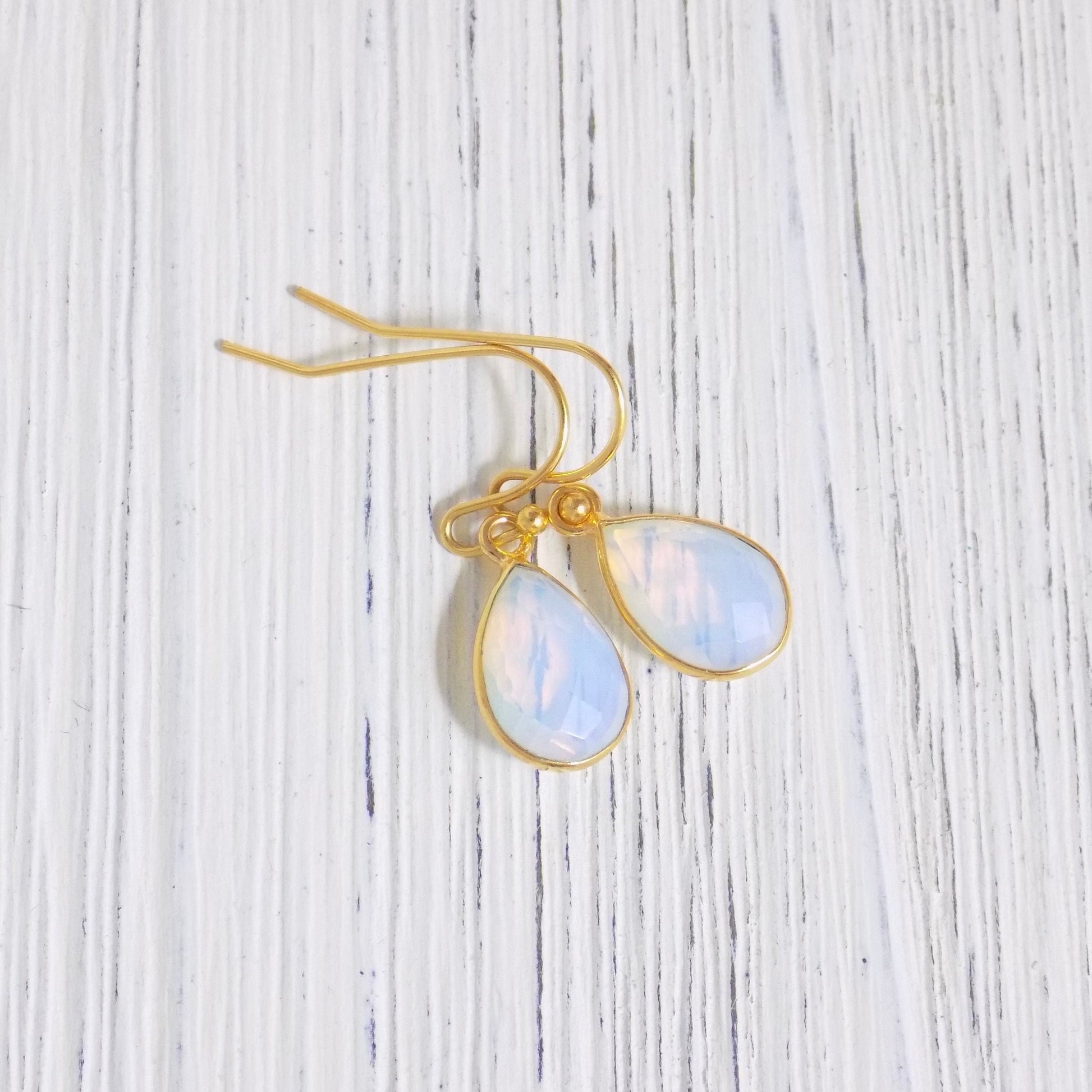 Mothers Day Gift, Opal Earrings Gold, Opalite Earring, Small Light Blue Crystal Earrings, Bridal Jewelry, Gifts For Wife, M4-64