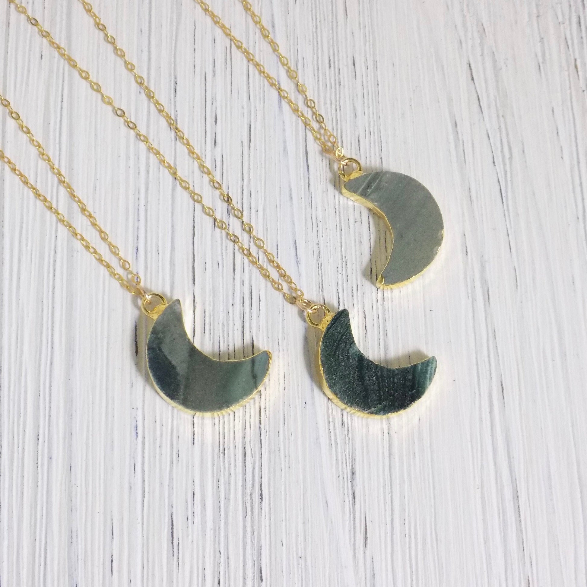 Crescent Moon Necklace - Jasper Necklace Gold Dipped
