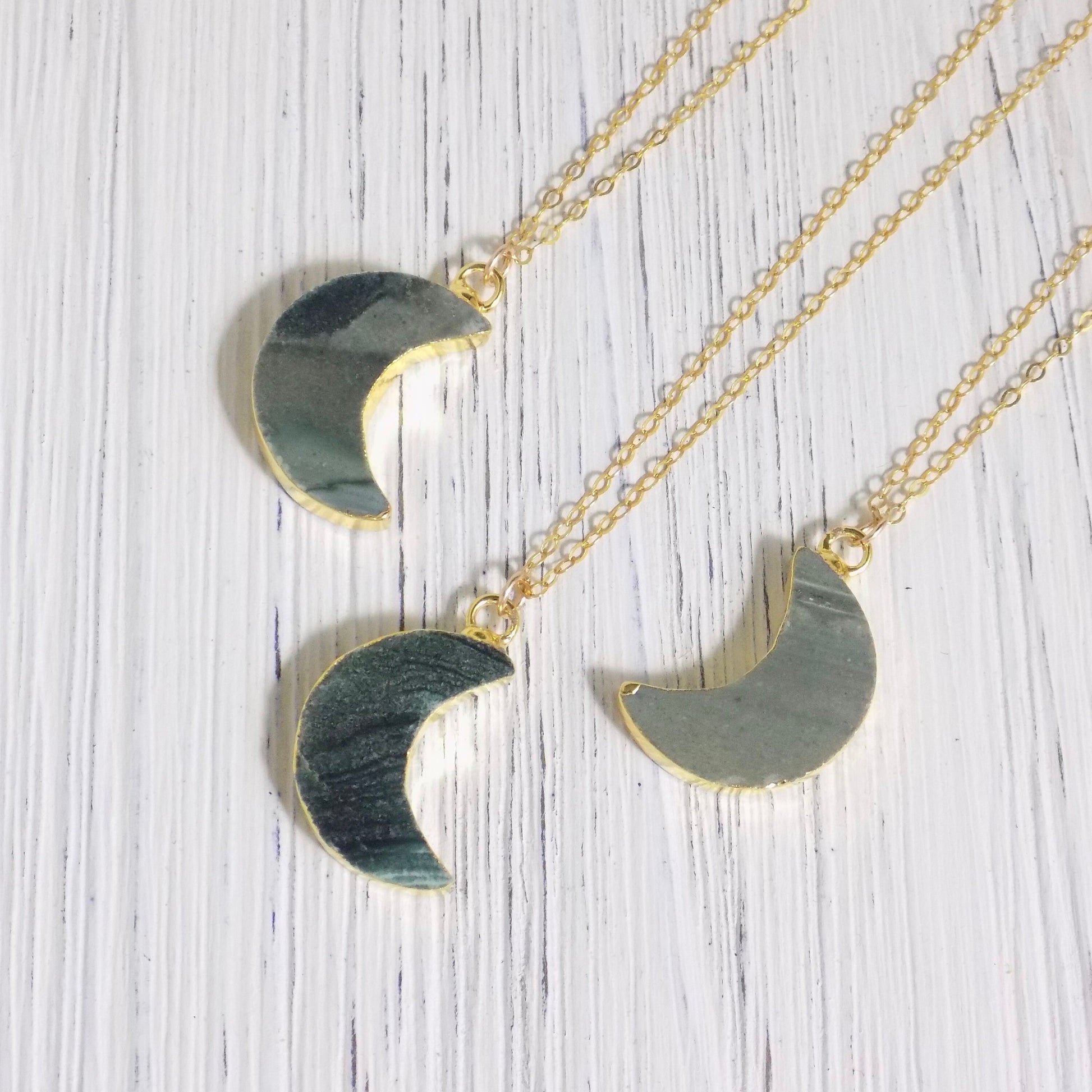 Crescent Moon Necklace - Jasper Necklace Gold Dipped