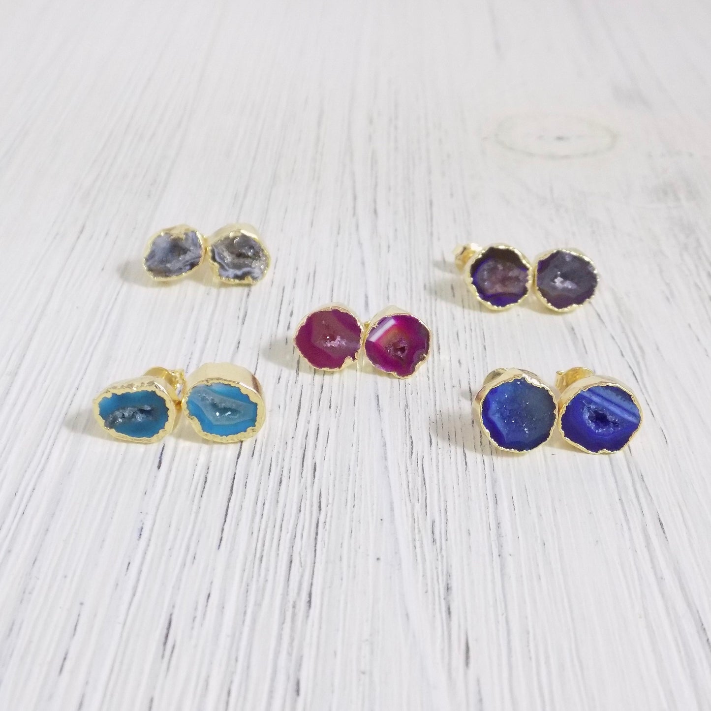 Colorful Geode Earrings Stud - Mothers Day Gift For Her
