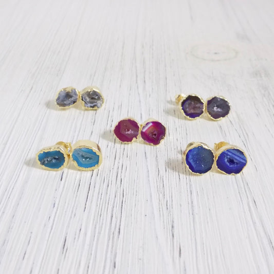 Colorful Geode Earrings Stud - Mothers Day Gift For Her