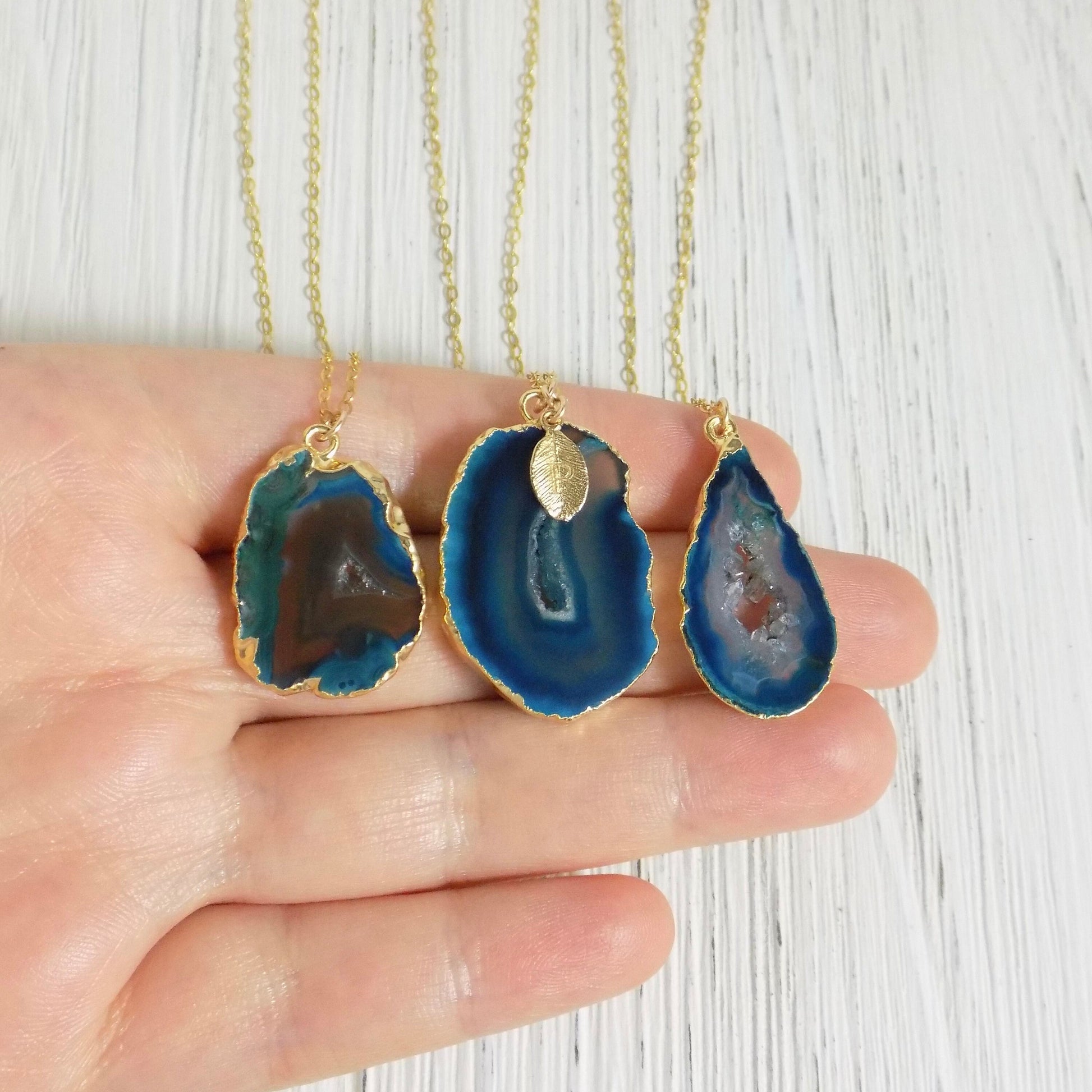 Small Geode Necklace Gold - Personalized Turquoise Stone Necklace