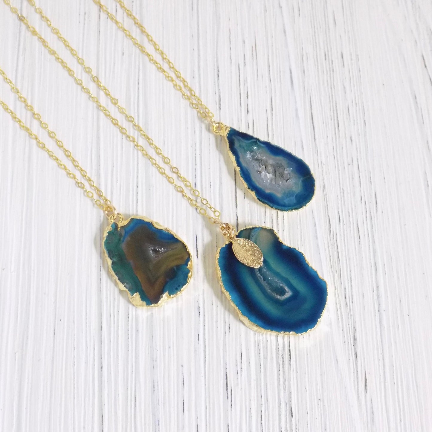 Small Geode Necklace Gold - Personalized Turquoise Stone Necklace