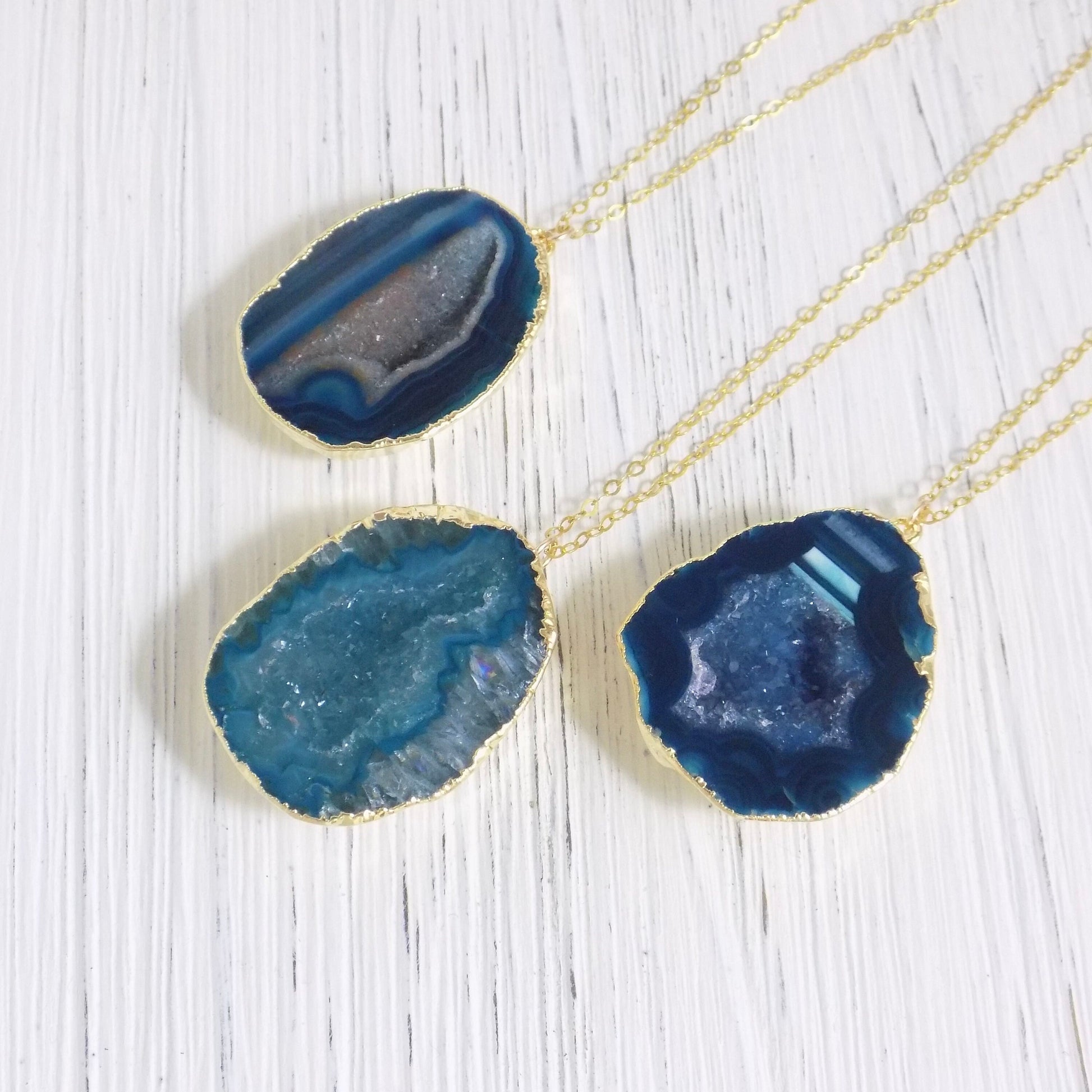 Druzy Necklace Gold - Teal Geode Necklace
