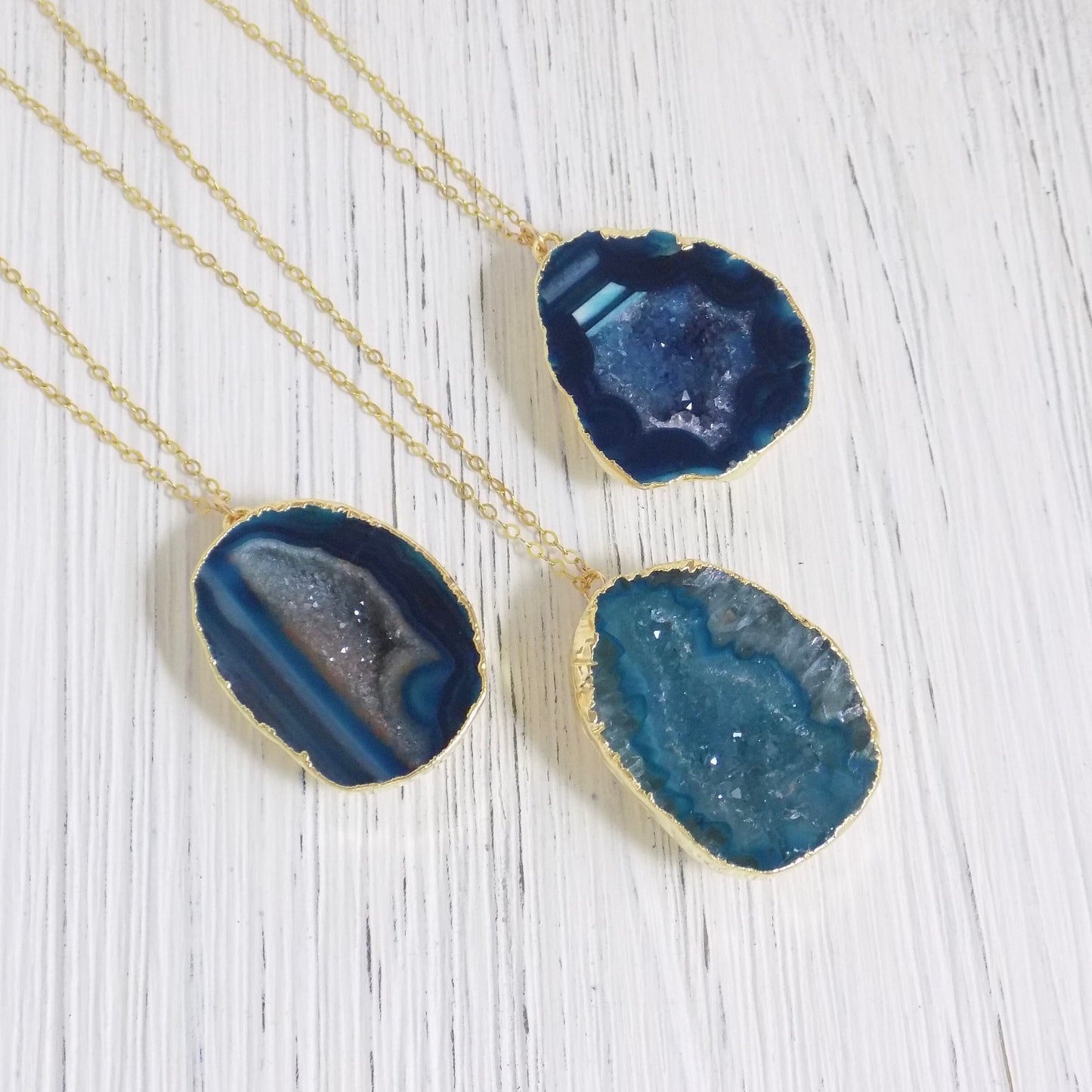 Druzy Necklace Gold - Teal Geode Necklace