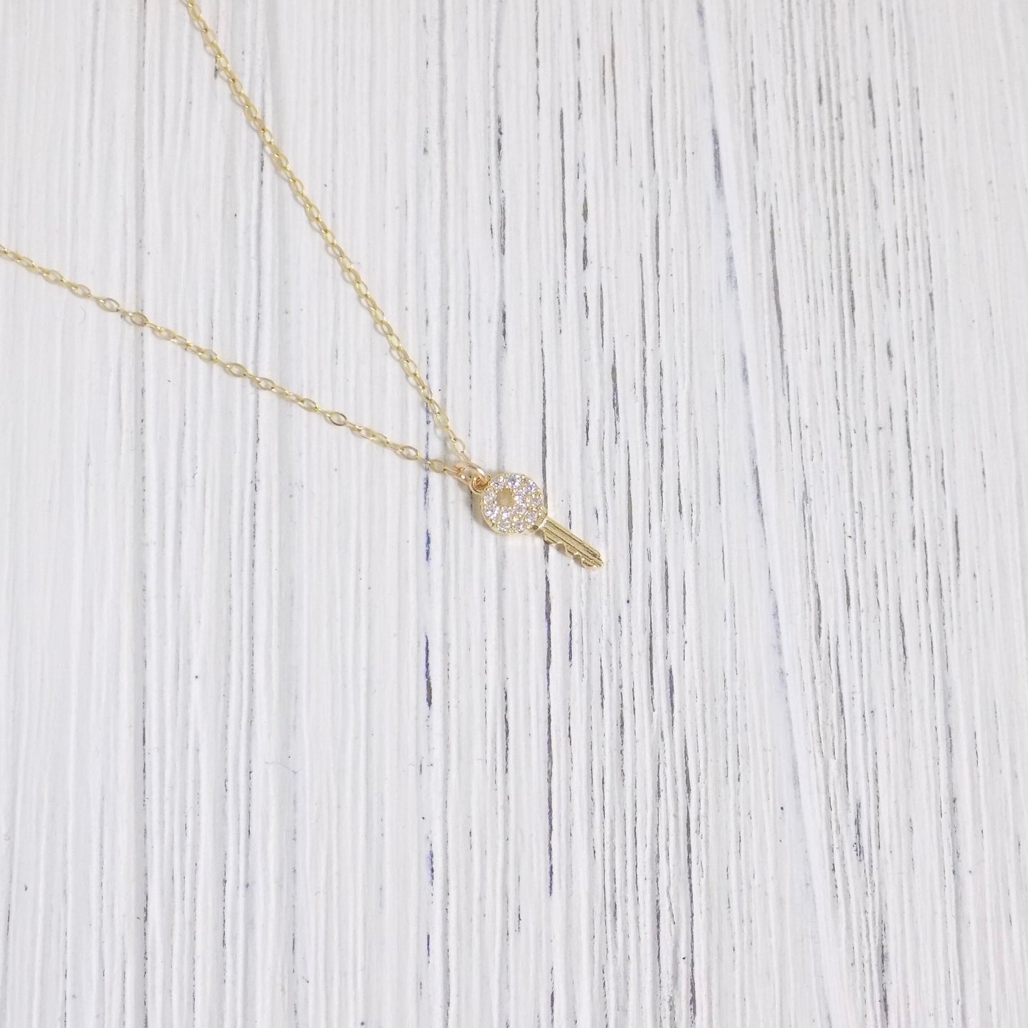 Tiny Key Necklace Gold, Cubic Zirconia Layering Necklace Simple Trendy, Gift For Girlfriend, L4-53