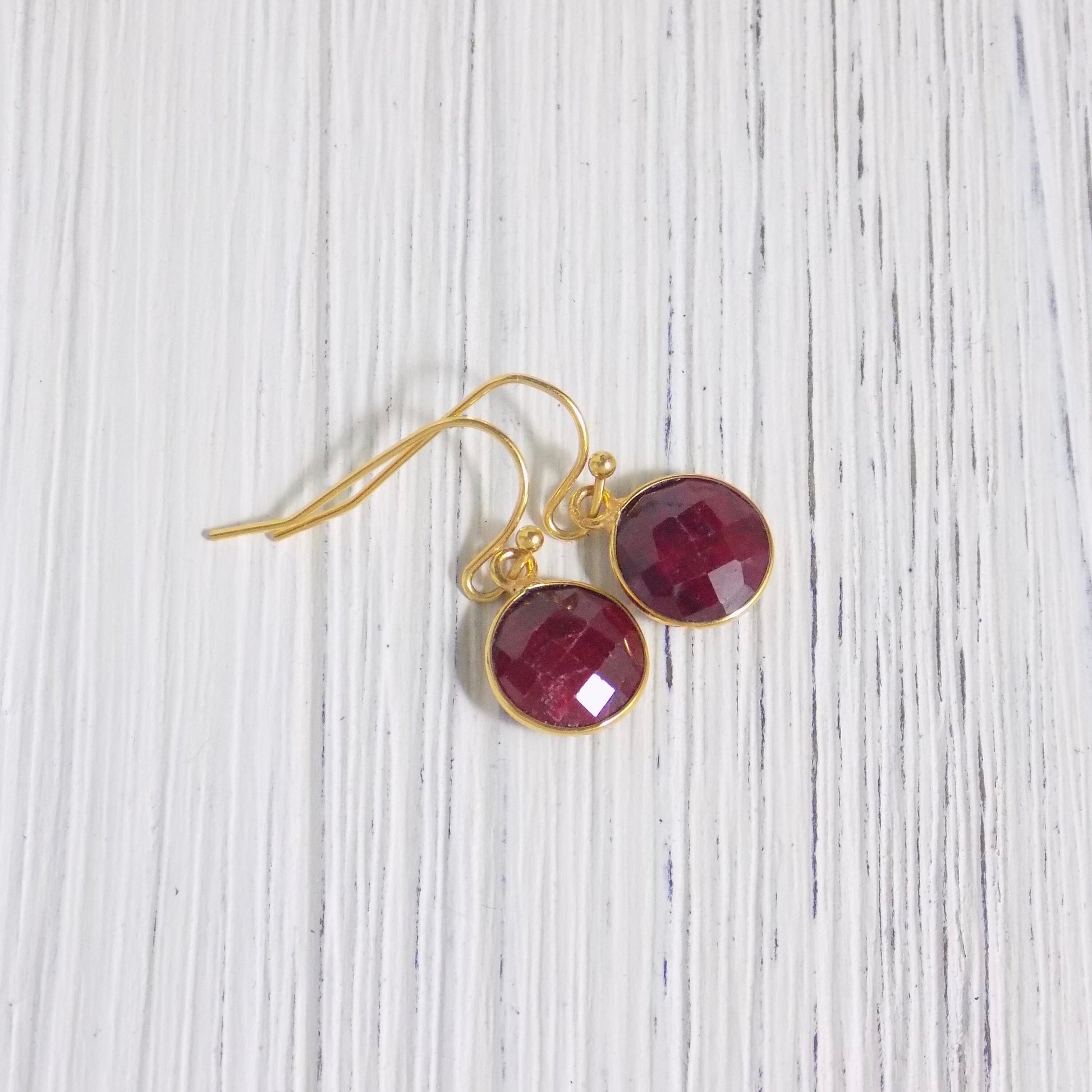 Small Raw Ruby Drop Earrings Gold, Natural Gemstone Jewelry Gifts For Women, M4-96
