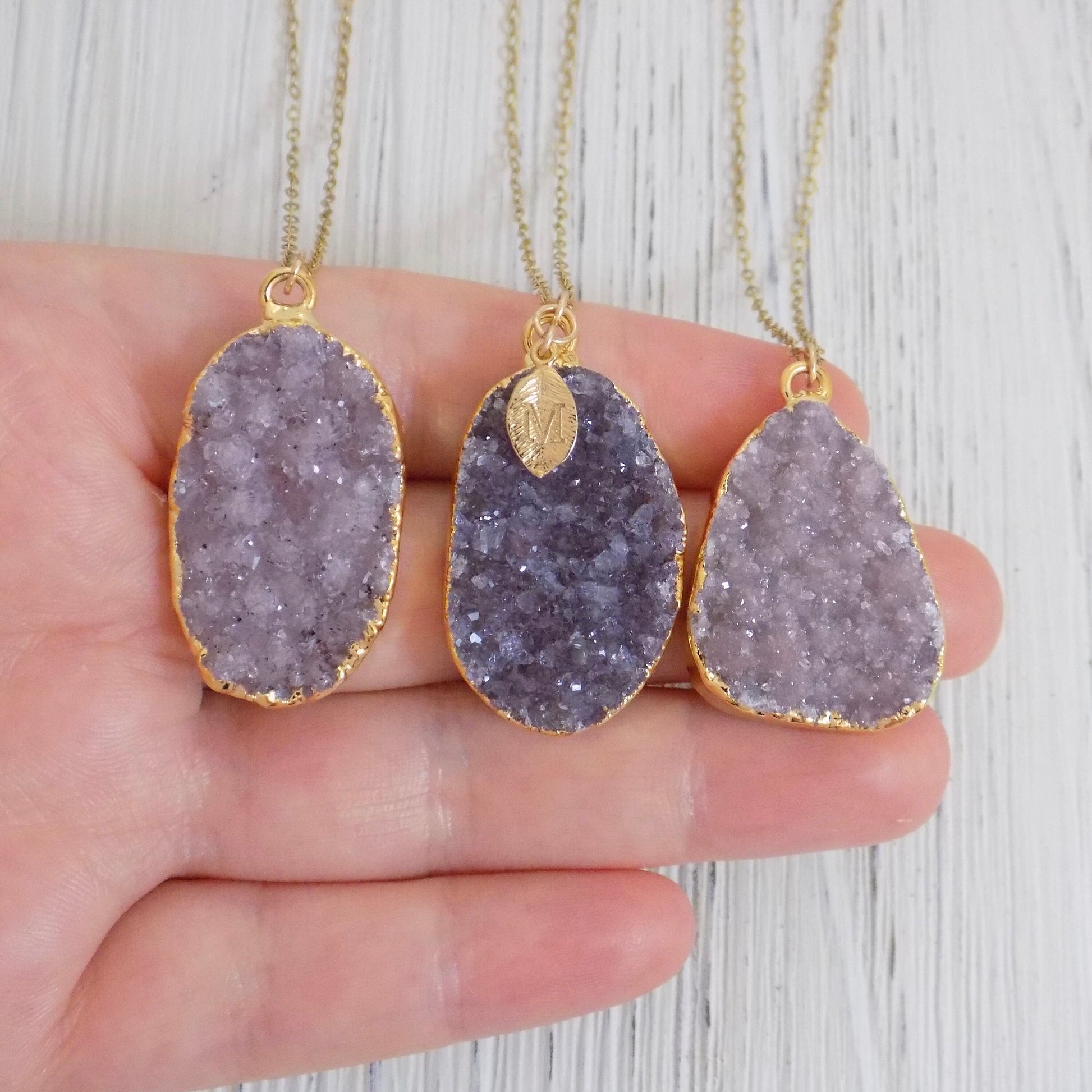 Personalized Raw Amethyst Necklace - Druzy Pendant Necklace