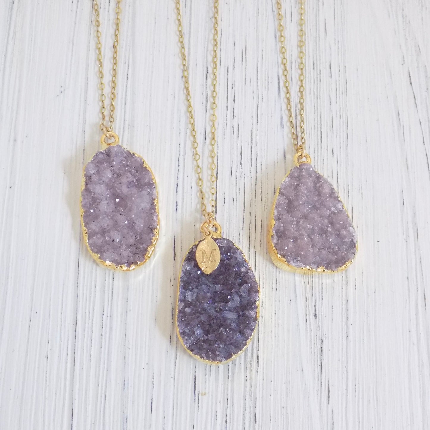 Personalized Raw Amethyst Necklace - Druzy Pendant Necklace