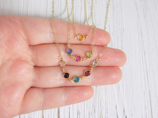 Tiny Birthstone Necklace - Family Birthstone Necklace Gold - Personalized Custom