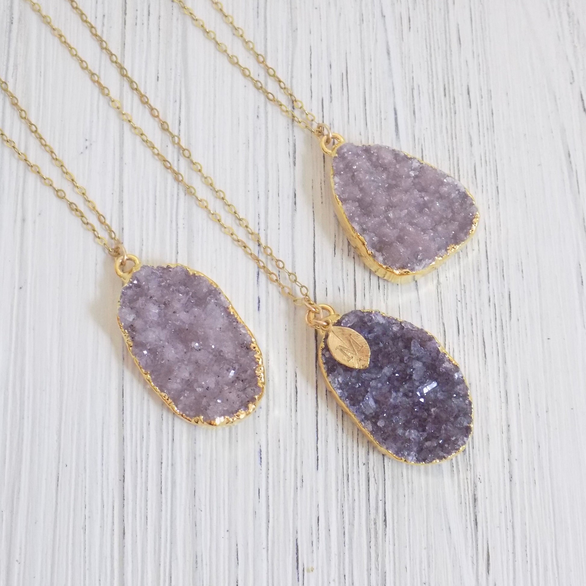 Personalized Raw Amethyst Necklace - Druzy Pendant Necklace