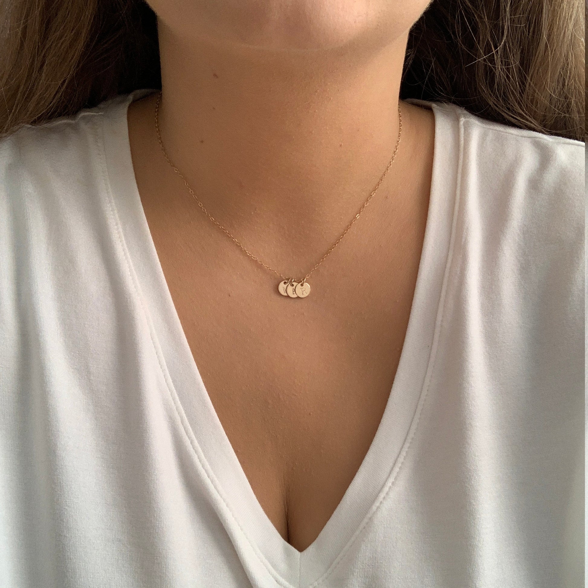 Dainty Initial Charm Necklace - 14K Gold Filled Brushed Matte Satin Finish - Personalized Layering Necklace Gold Coin - Christmas Gift Women
