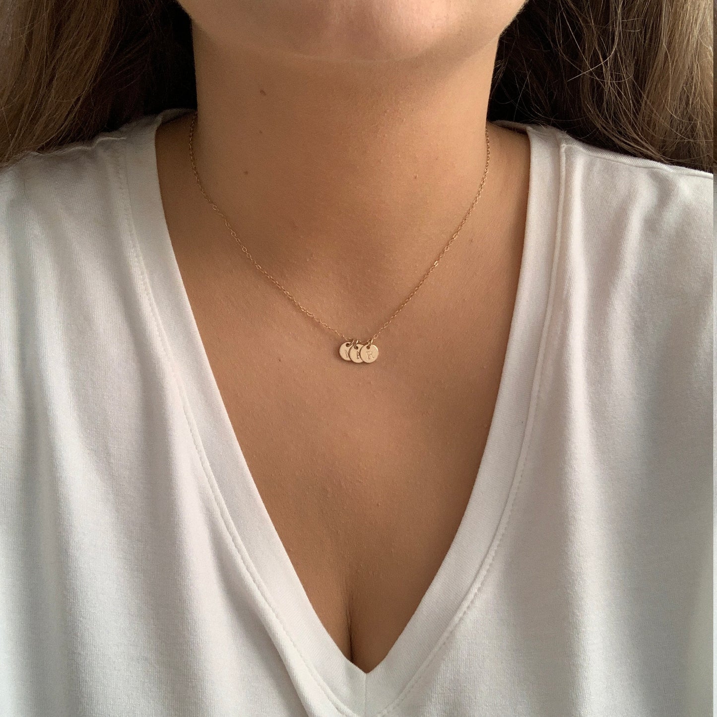 Gifts For Her - Tiny Initial Necklace - 14K Gold Filled Brushed Matte Satin Finish - Personalized Layering Necklace Gold Coin - Z1-20