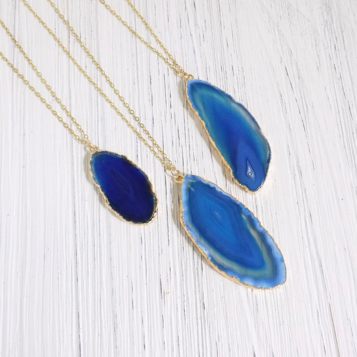 Blue Agate Necklace, Small Geode Necklace, Raw Stone, 14K Gold Filled Chain Long, Mothers Day Gift Women, G14-146