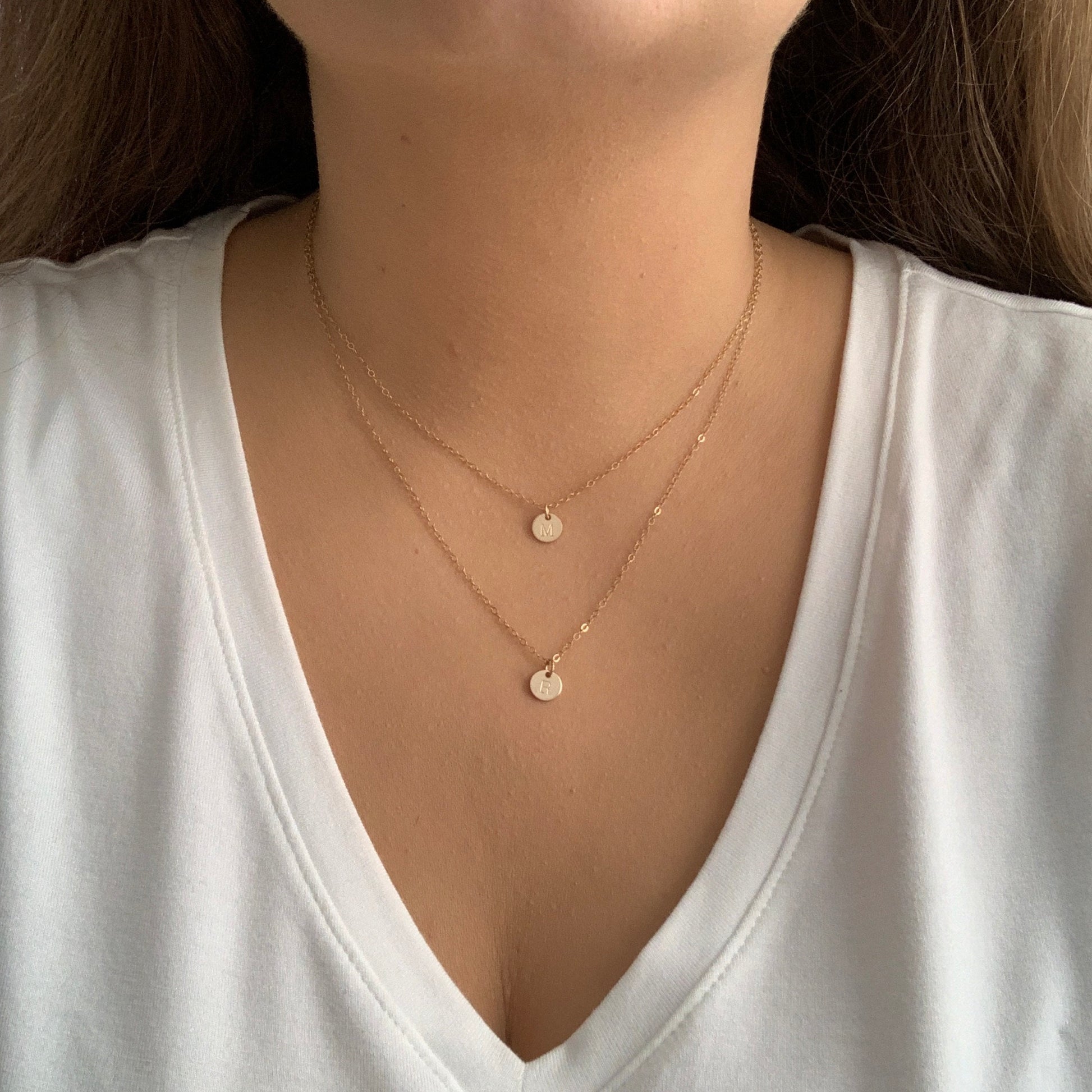 Initial Layered Necklaces - Dainty Initial Layering Necklace Brushed Matte Satin Finish 14K Gold Filled Personalized Initial Christmas Gift
