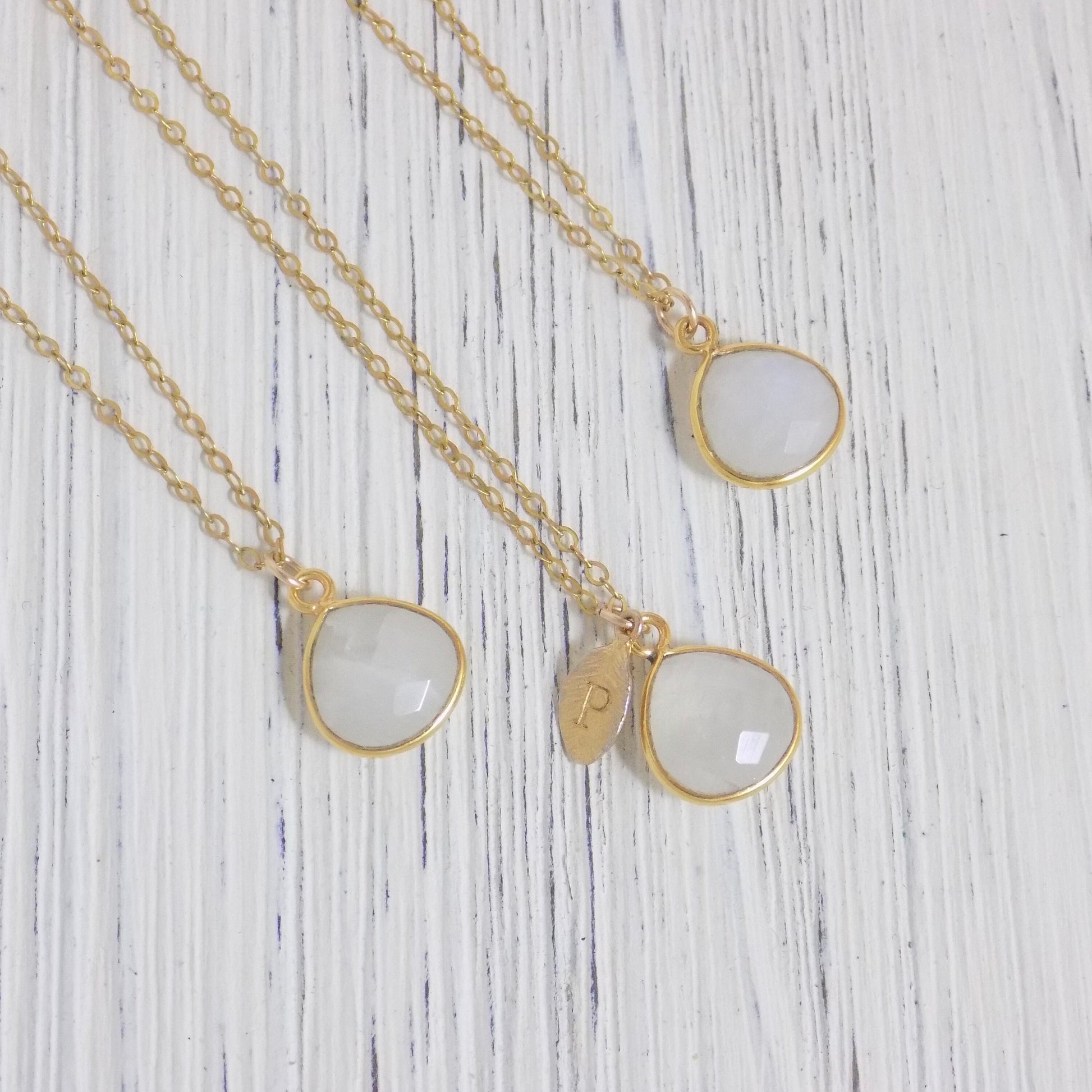 White Moonstone Necklace, Personalized Moonstone Pendant Gold, Custom Initial Jewelry, Mothers Day Gifts For Her, M3-04