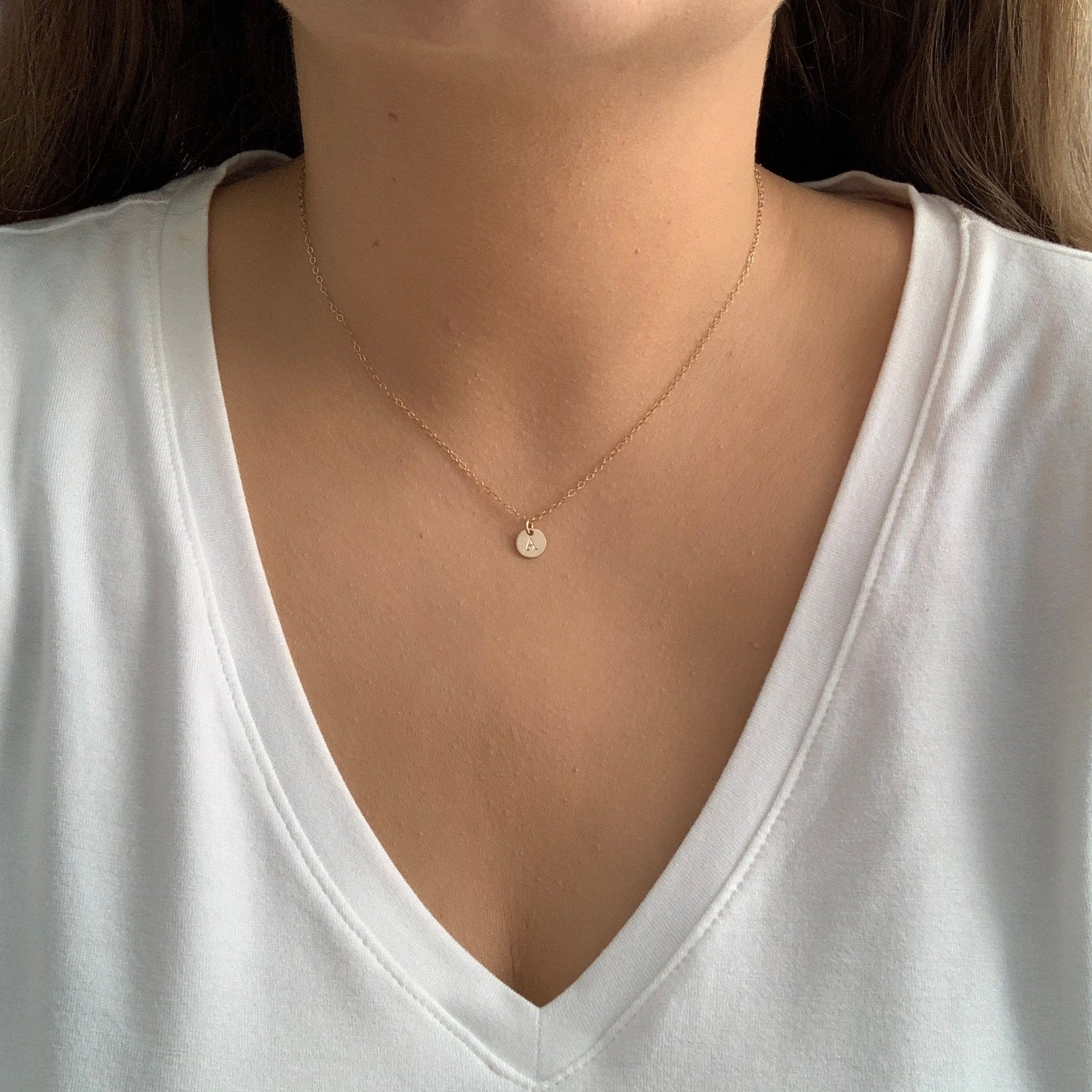 Layered Initial Necklaces - Dainty Initial Necklace Set Of 2 - 14K Gold Filled Brushed Matte Satin Finish - Christmas Gift Women - Z1-61