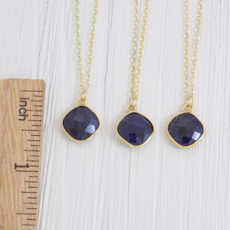 Custom Gifts For Her, Blue Sapphire Necklace, Personalized Sapphire Pendant, Navy Blue Stone Crystal Necklaces Gold Layering, M2-19