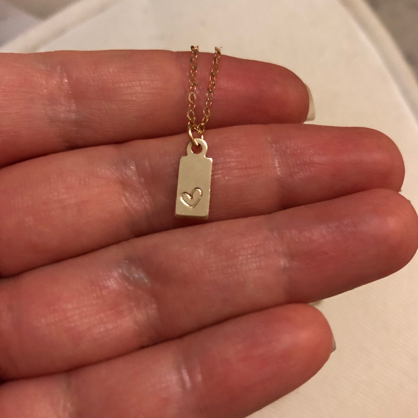 Initial Charm Necklace - Small Tag Initial Necklace Brushed Matte Satin Finish - 14K Gold Filled - Personalized Layering Necklace Gift Women