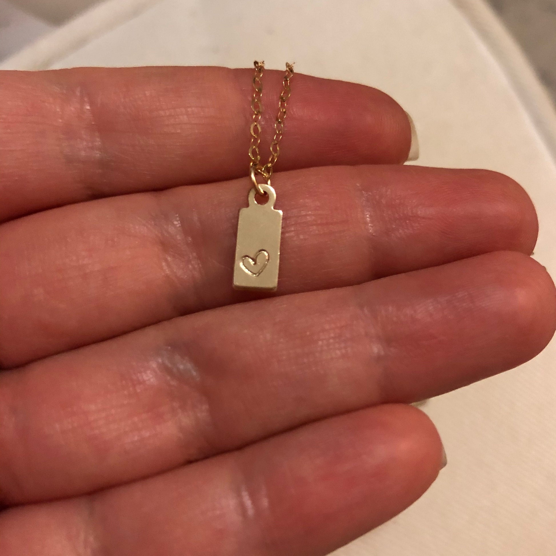 Initial Charm Necklace - Small Tag Initial Necklace Brushed Matte Satin Finish - 14K Gold Filled - Personalized Layering Necklace Gift Women
