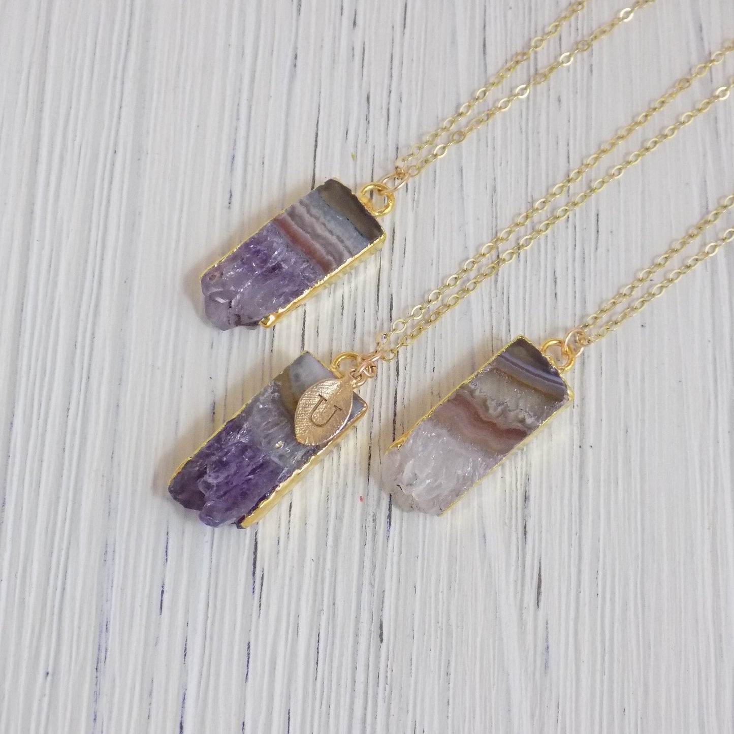 Personalized Necklace, Crystal Necklace, Amethyst Slice, Initial Necklace, Gold Amethyst, Druzy Necklace, Purple Crystal, Long Layer
