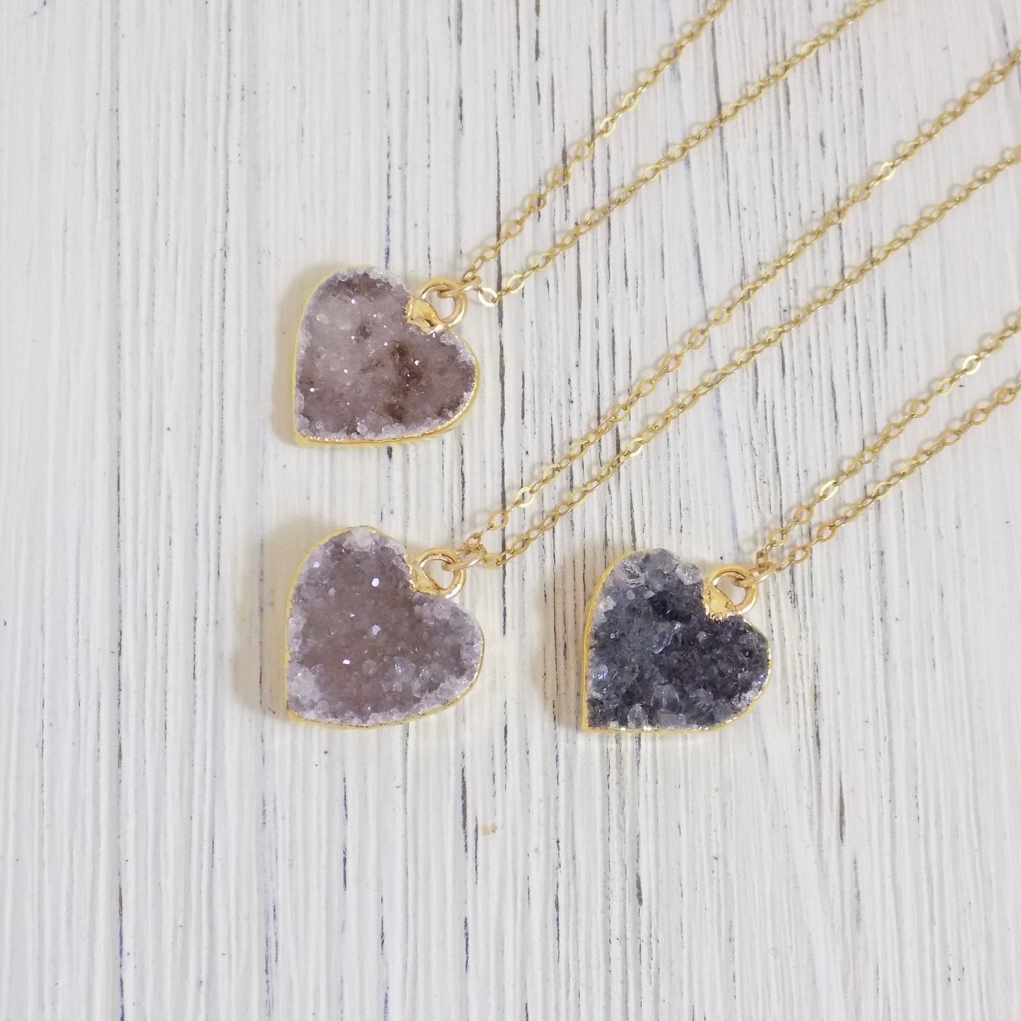 Druzy Necklace Heart, Personalized Necklace, Custom Necklace, Gemstone Necklace, Minimalist Necklace, Crystal Necklace Gift Women R9-112