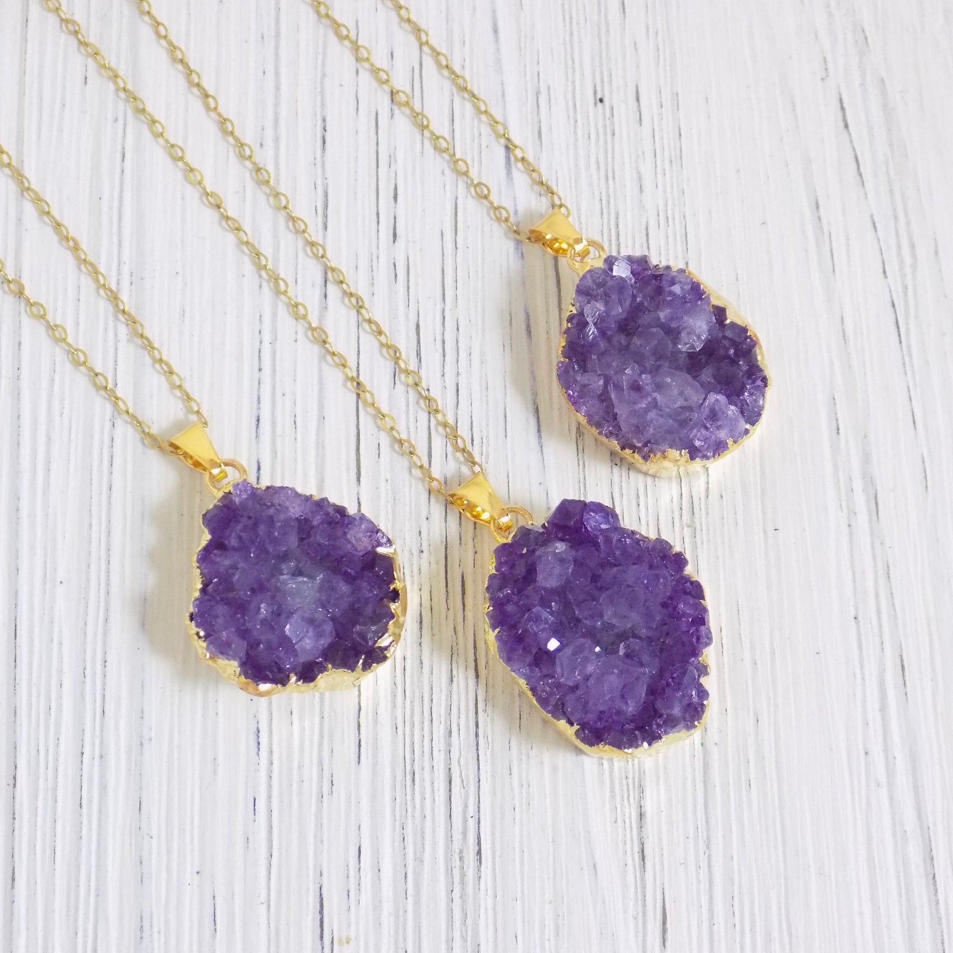 Natural Amethyst Gemstone Necklace Gold, Christmas Gifts For Women, R12-31
