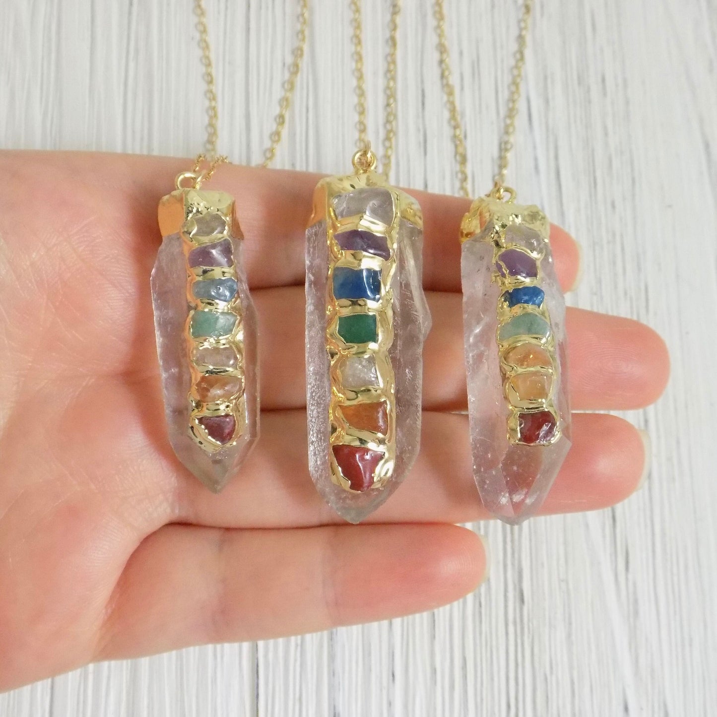 Gift Women - 7 Chakra Necklace - Clear Crystal Necklace Gold - Yoga Necklace - Boho Necklace Long - Christmas Gift - G12-66