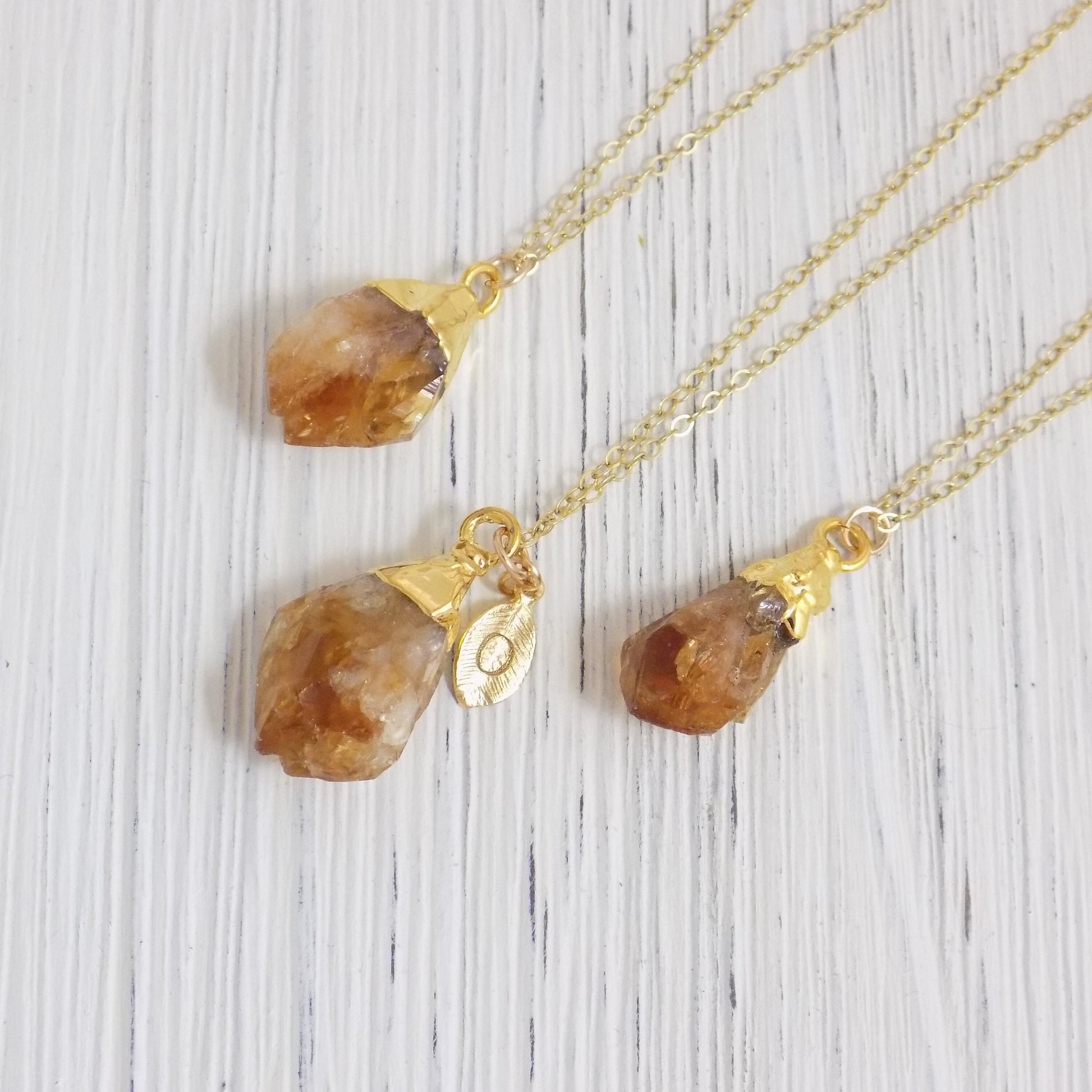 Raw Citrine Crystal Necklace Gold, Personalized Citrine Pendant, November Birthstone, Christmas Gift For Best Friend, R13-20
